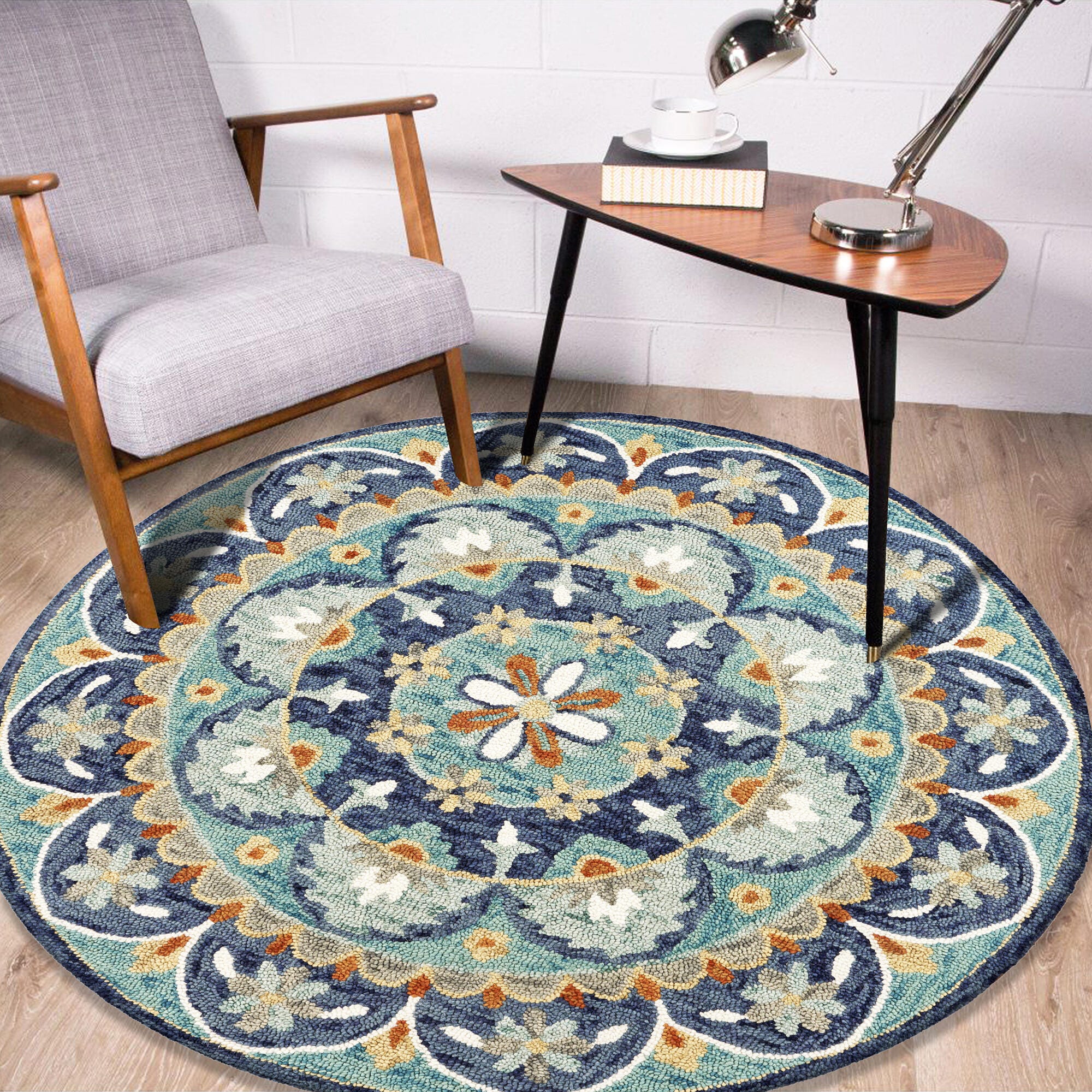 LR Home Jasmine 6' x 6' Area Rug, Teal/Blue, rollover