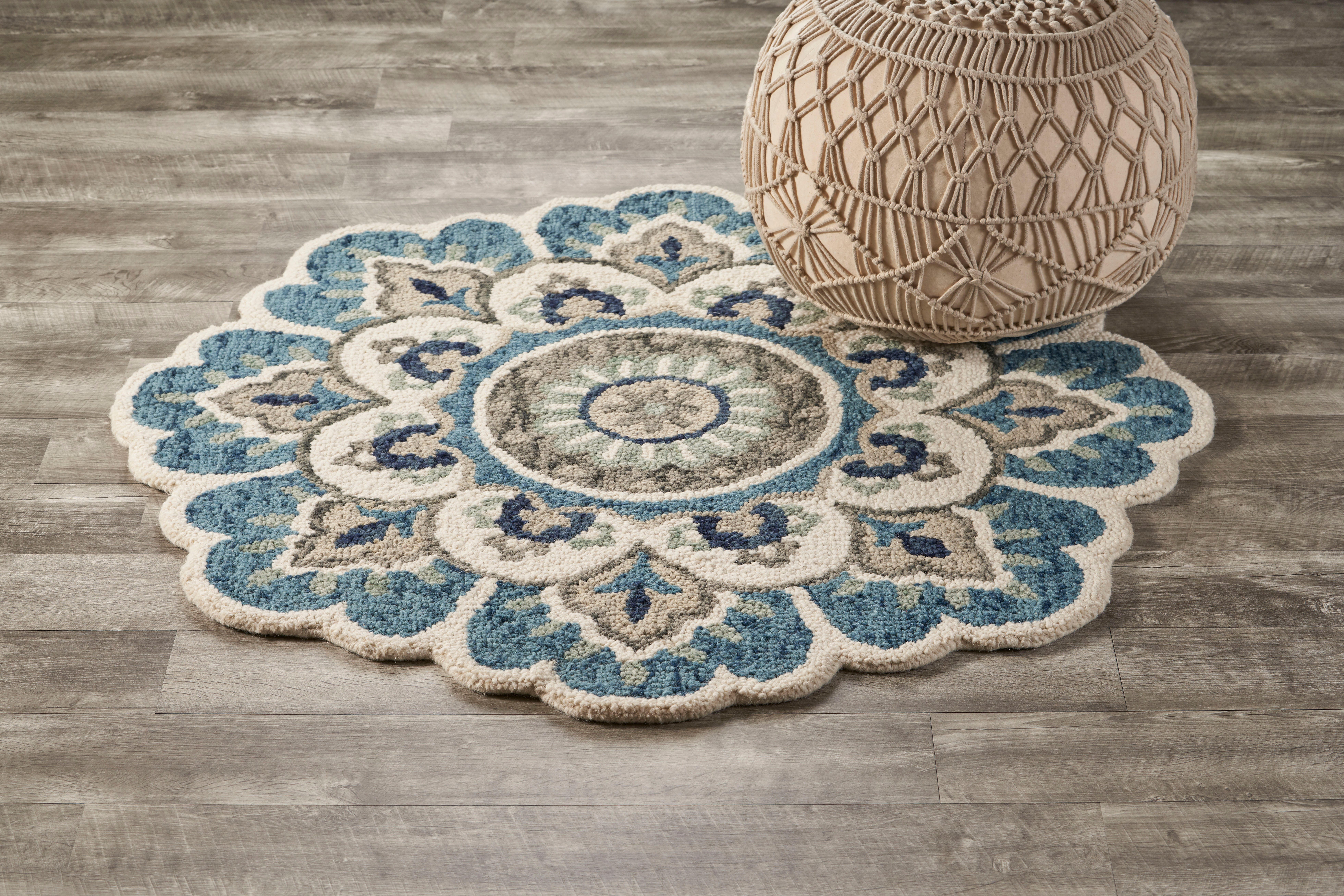 LR Home Meadow 5' x 5' Area Rug, Ivory/Blue, rollover