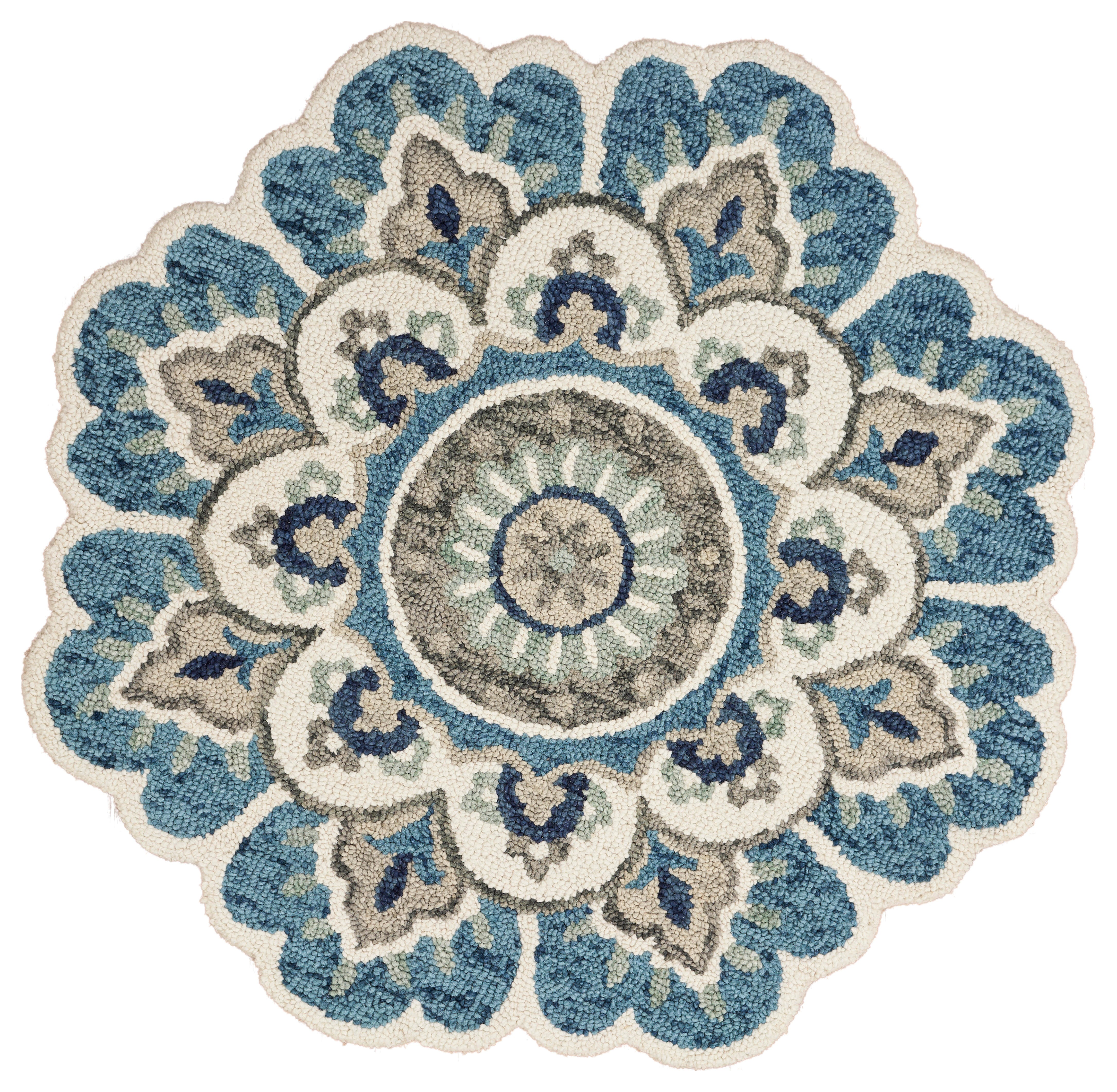 LR Home Meadow 5' x 5' Area Rug, Ivory/Blue, large