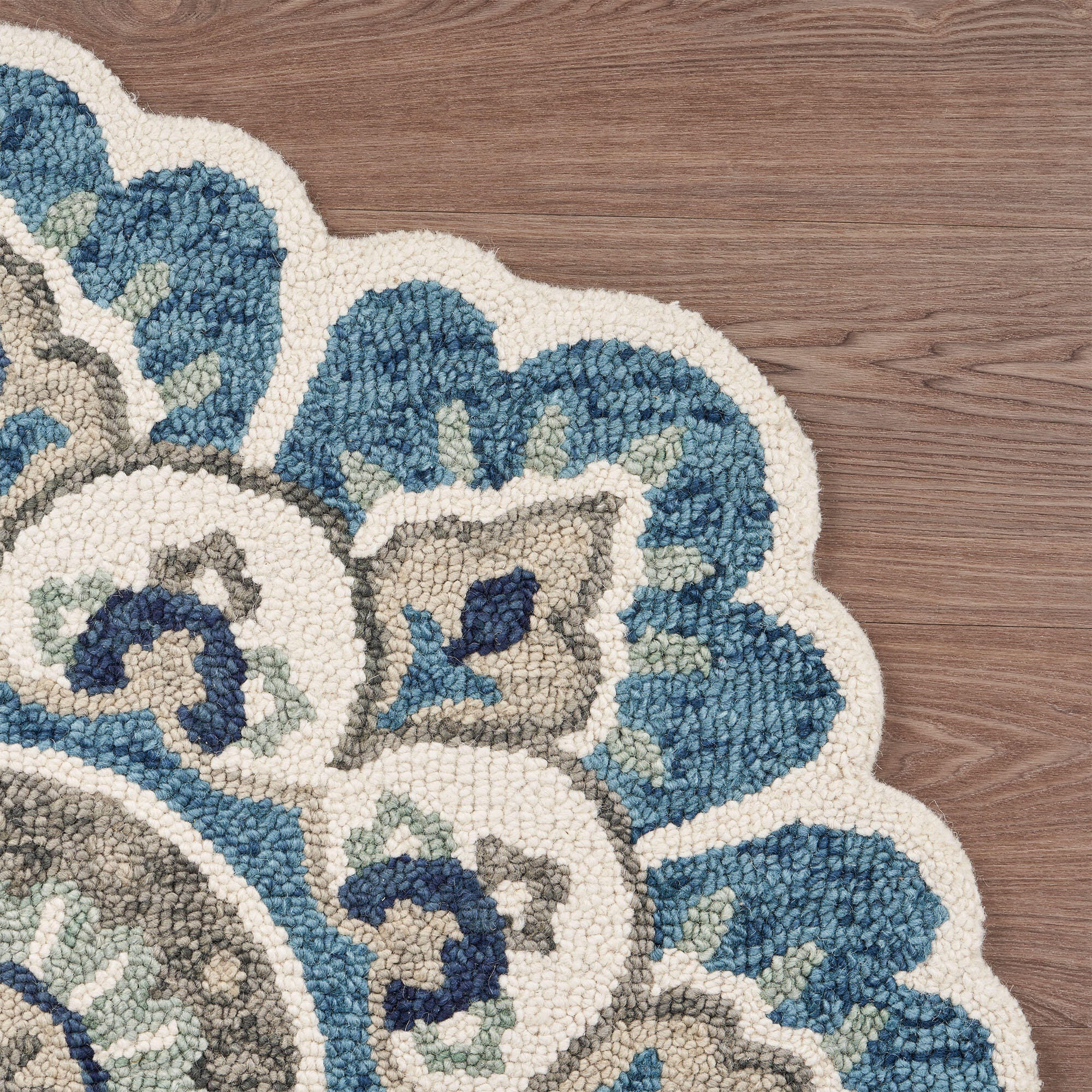 LR Home Meadow 5' x 5' Area Rug, Ivory/Blue, large