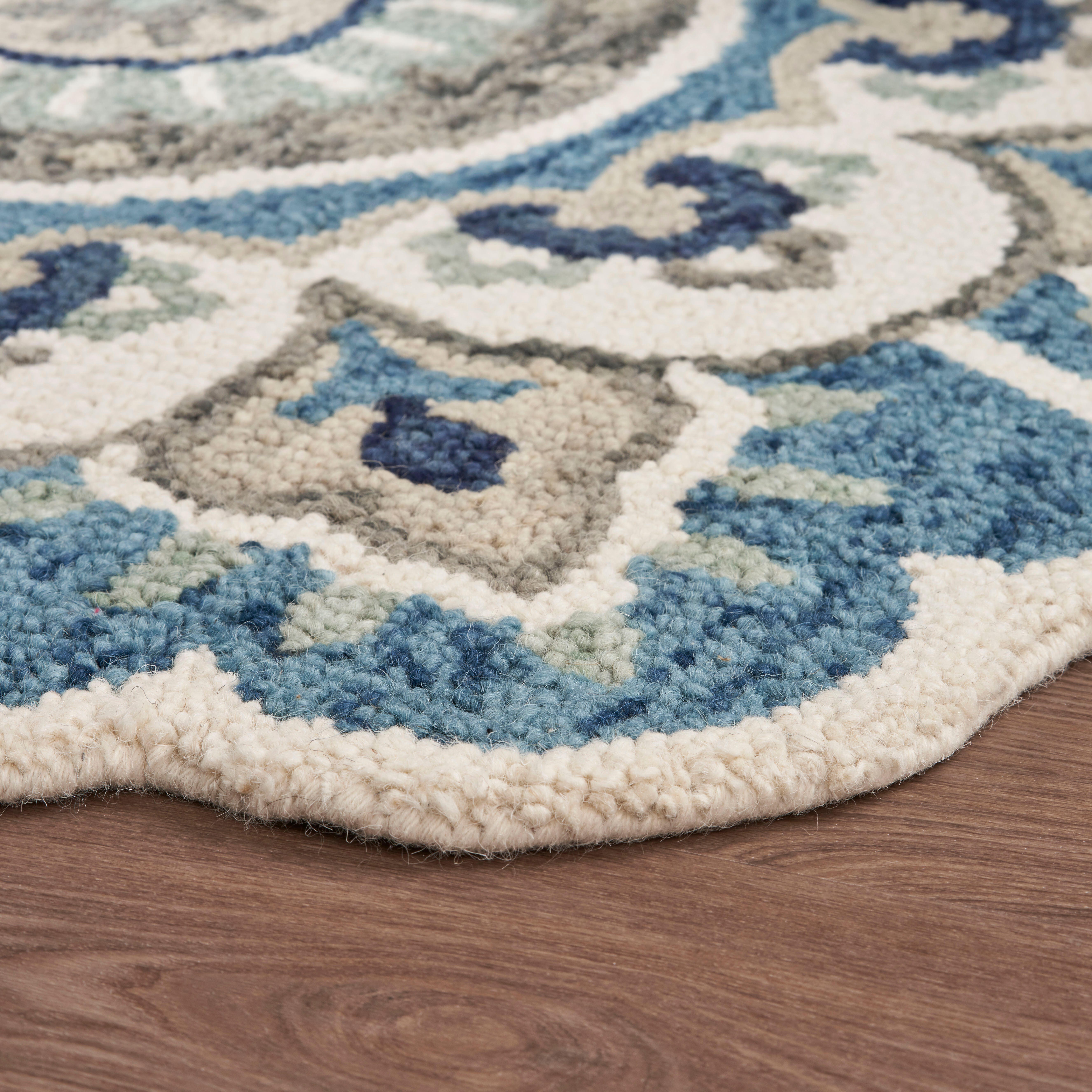 LR Home Meadow 4' x 4' Area Rug, Ivory/Blue, large
