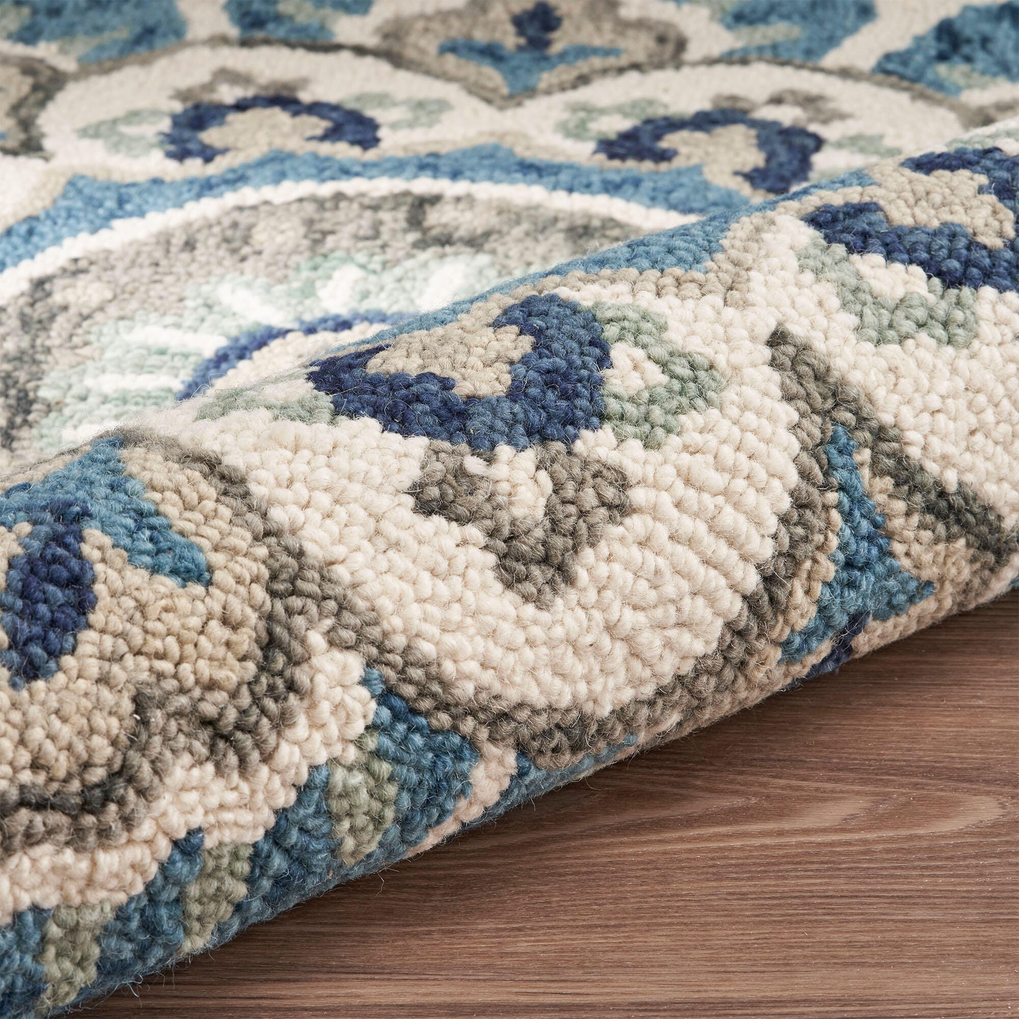 LR Home Meadow 4' x 4' Area Rug, Ivory/Blue, large