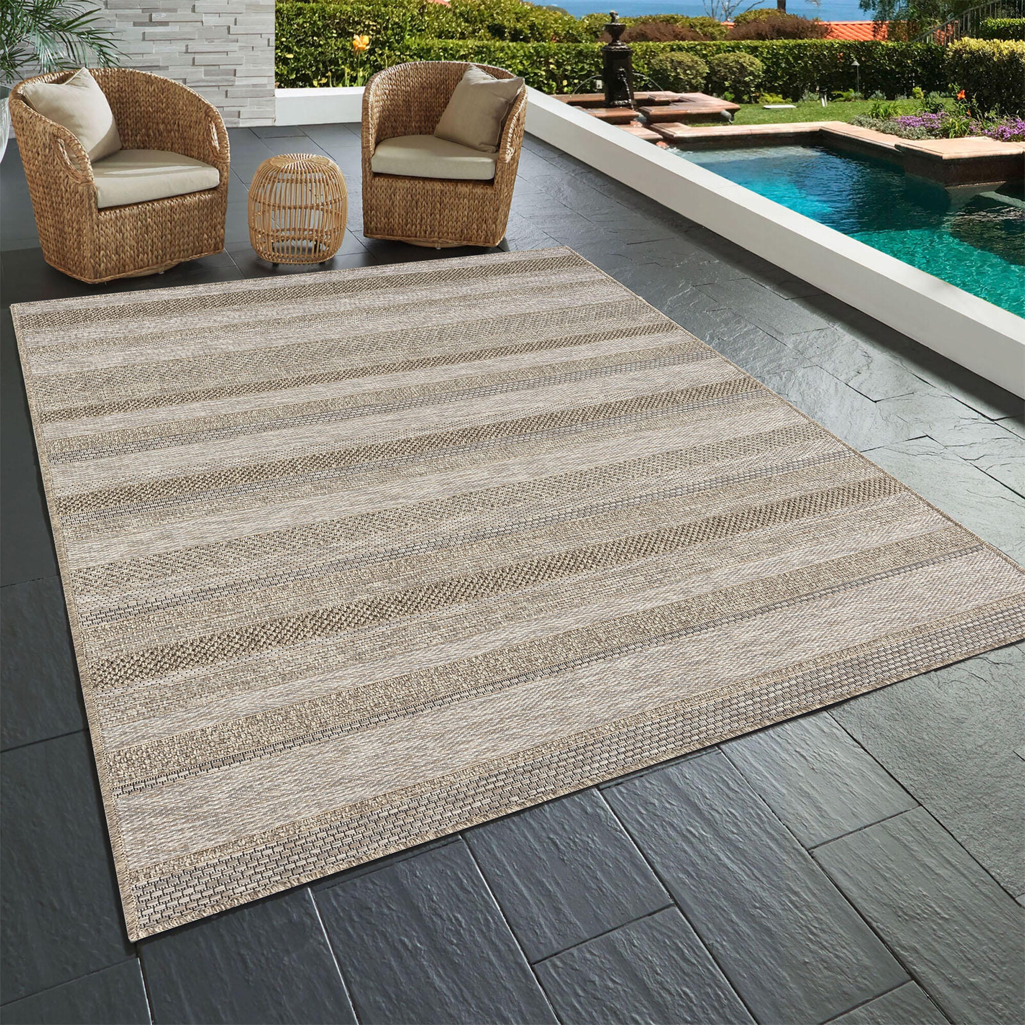 LR Home Striped 2' x 3' Area Rug, Tan/Brown, rollover