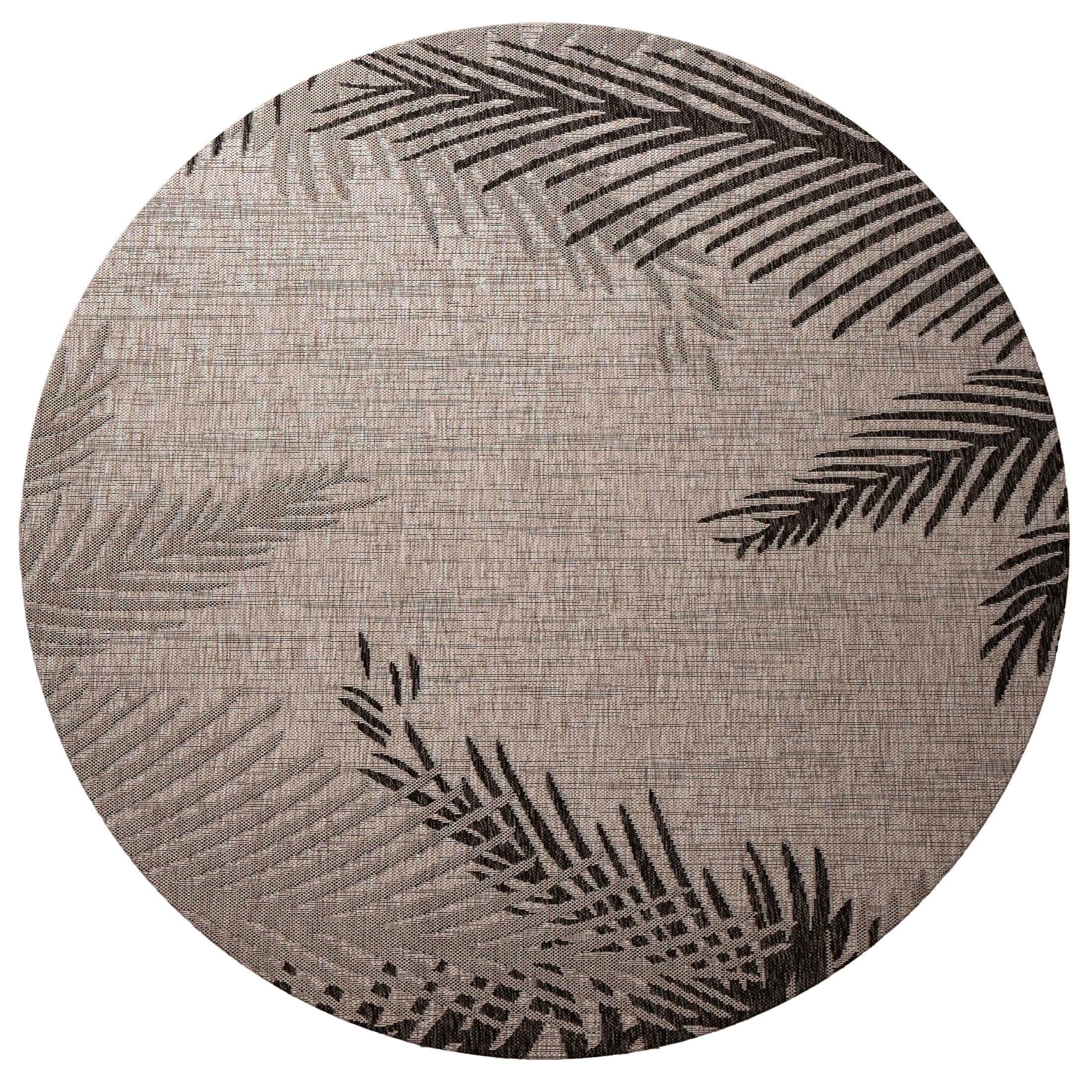 LR Home Botanical Pattern 5'3" x 5'3" Round Area Rug, Black, large