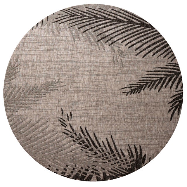 LR Home Botanical Pattern 5'3" x 5'3" Round Area Rug, Black