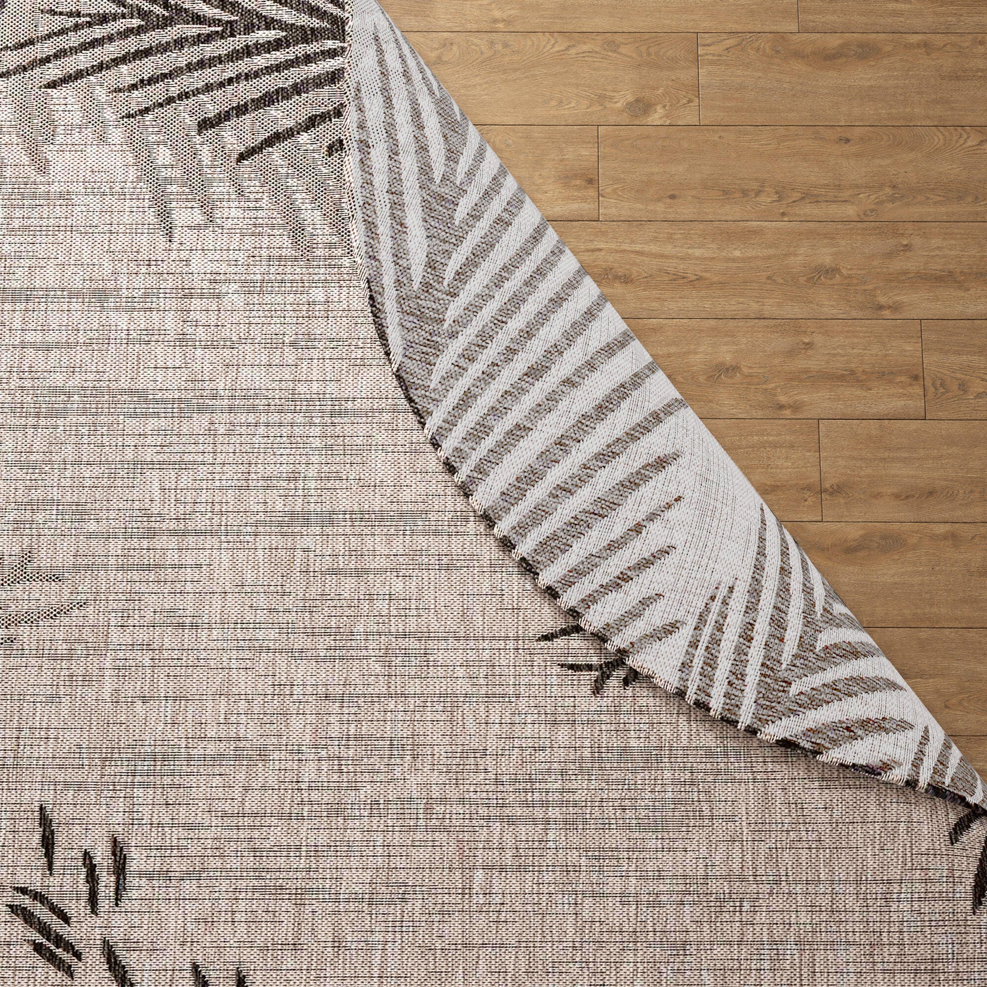 LR Home Botanical Pattern 5'3" x 5'3" Round Area Rug, Black, large
