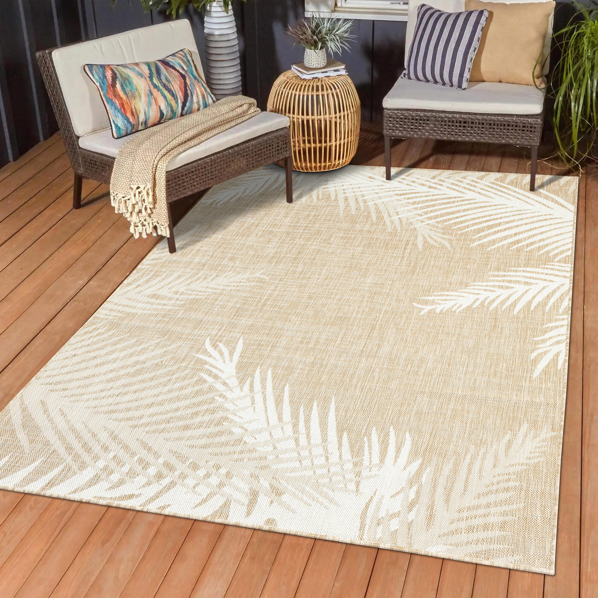 LR Home Botanical Pattern 7'9" x 9'5" Area Rug, Beige/Ivory, rollover