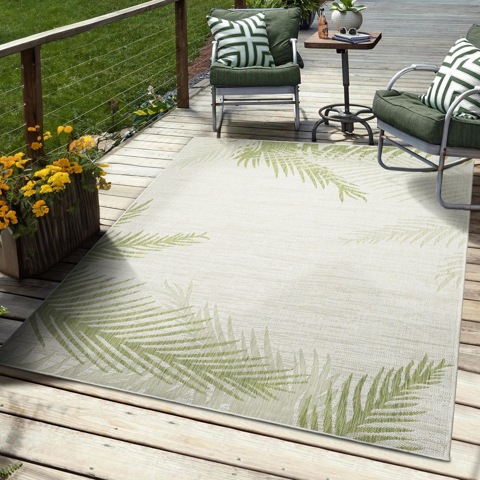 LR Home Botanical Pattern 7'9" x 9'5" Area Rug, Green, rollover