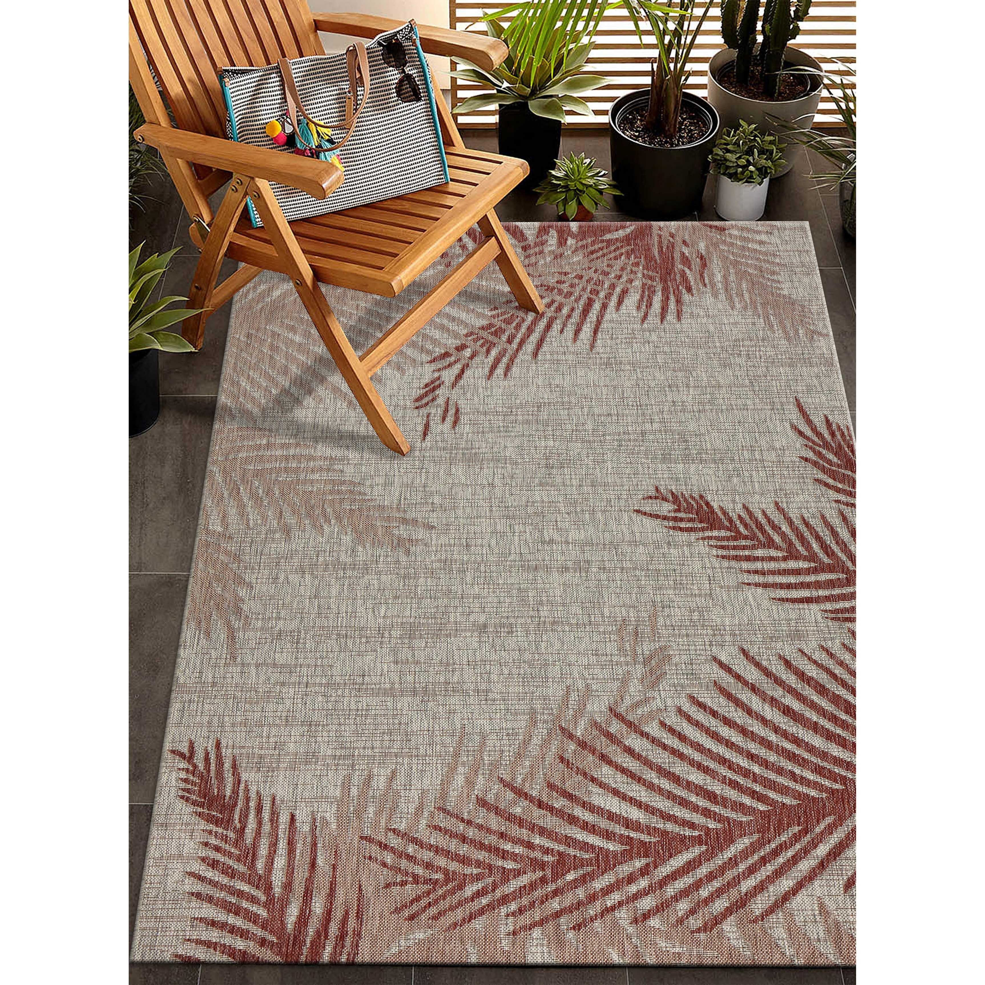 LR Home Botanical Pattern 7'9" x 9'5" Area Rug, Red, rollover