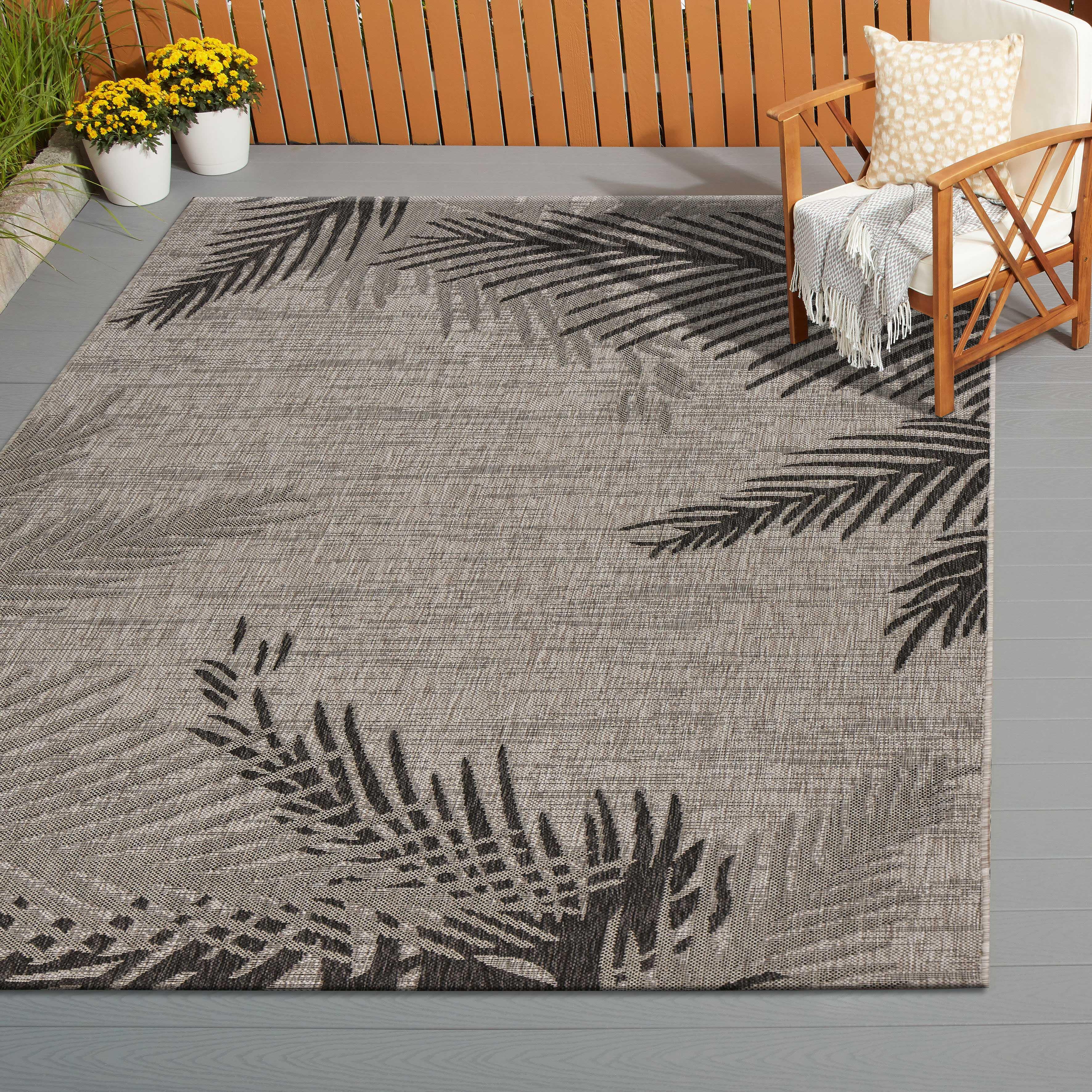 LR Home Botanical Pattern 3' x 5' Area Rug, Black, rollover