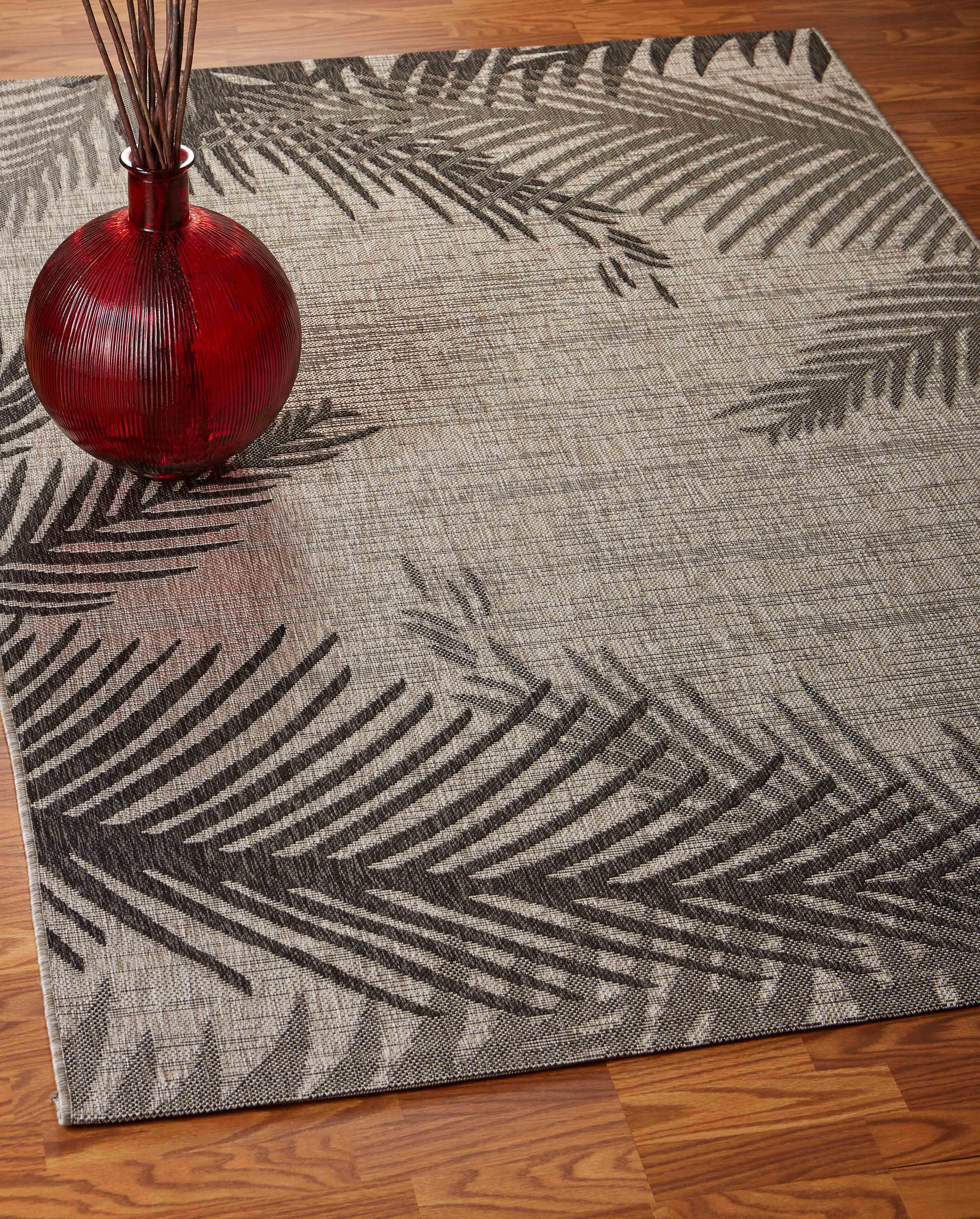 LR Home Botanical Pattern 3' x 5' Area Rug, Black, large