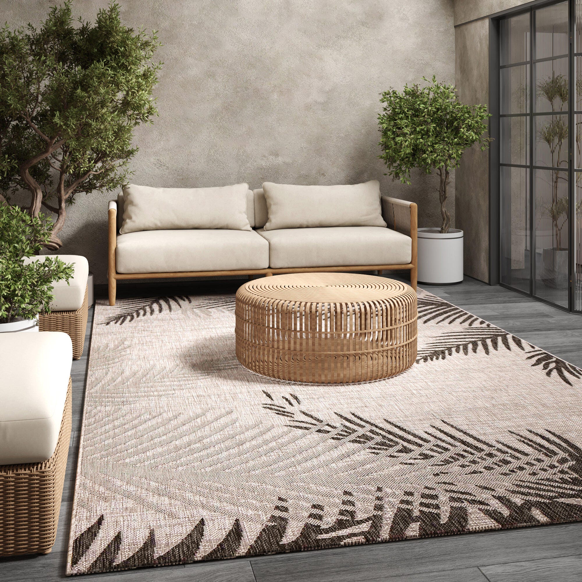 LR Home Botanical Pattern 3' x 5' Area Rug, Black, large
