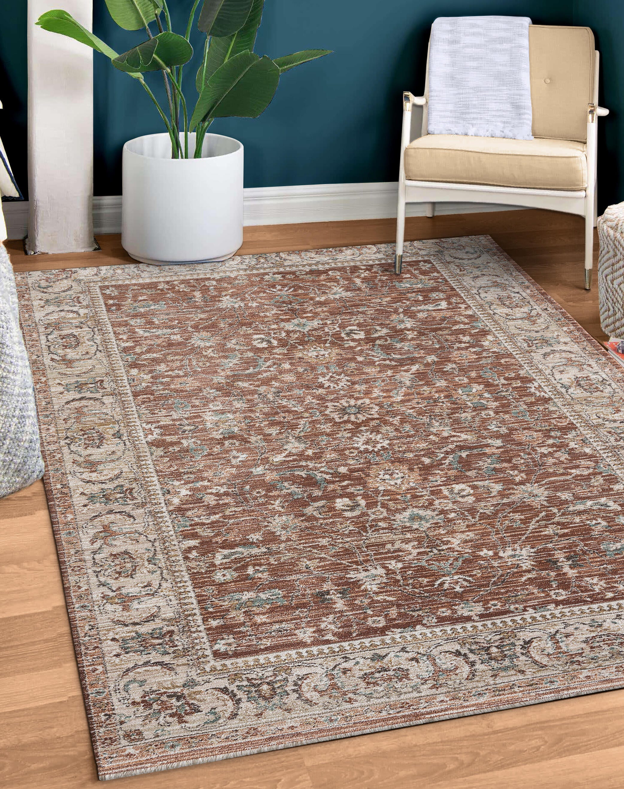 Terra by Obeetee Windsor 4'11" x 7'7" Area Rug, Rust/Multi, rollover