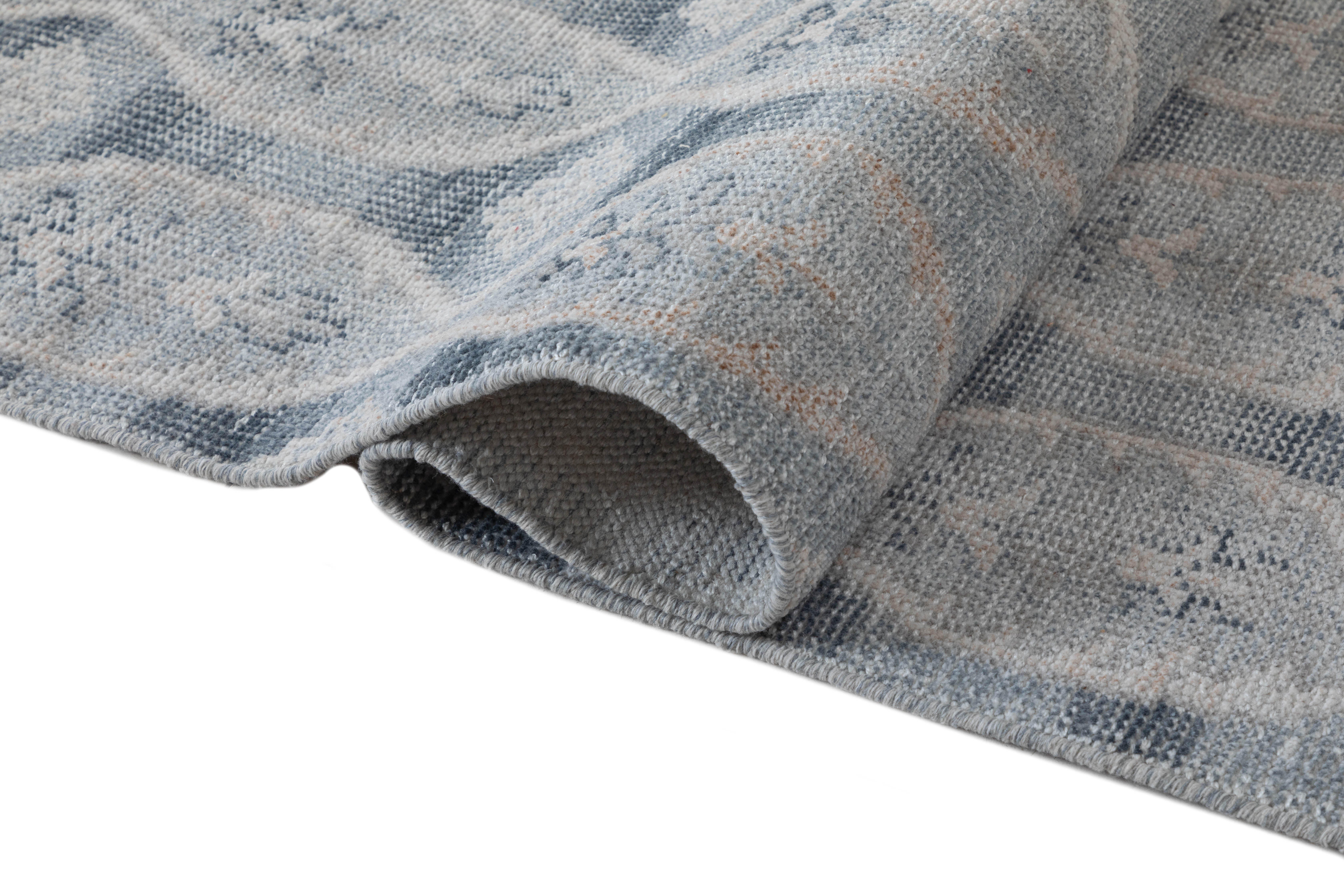 Terra by Obeetee Calden 2'7" x 8' Runner Rug, Blue/White, large