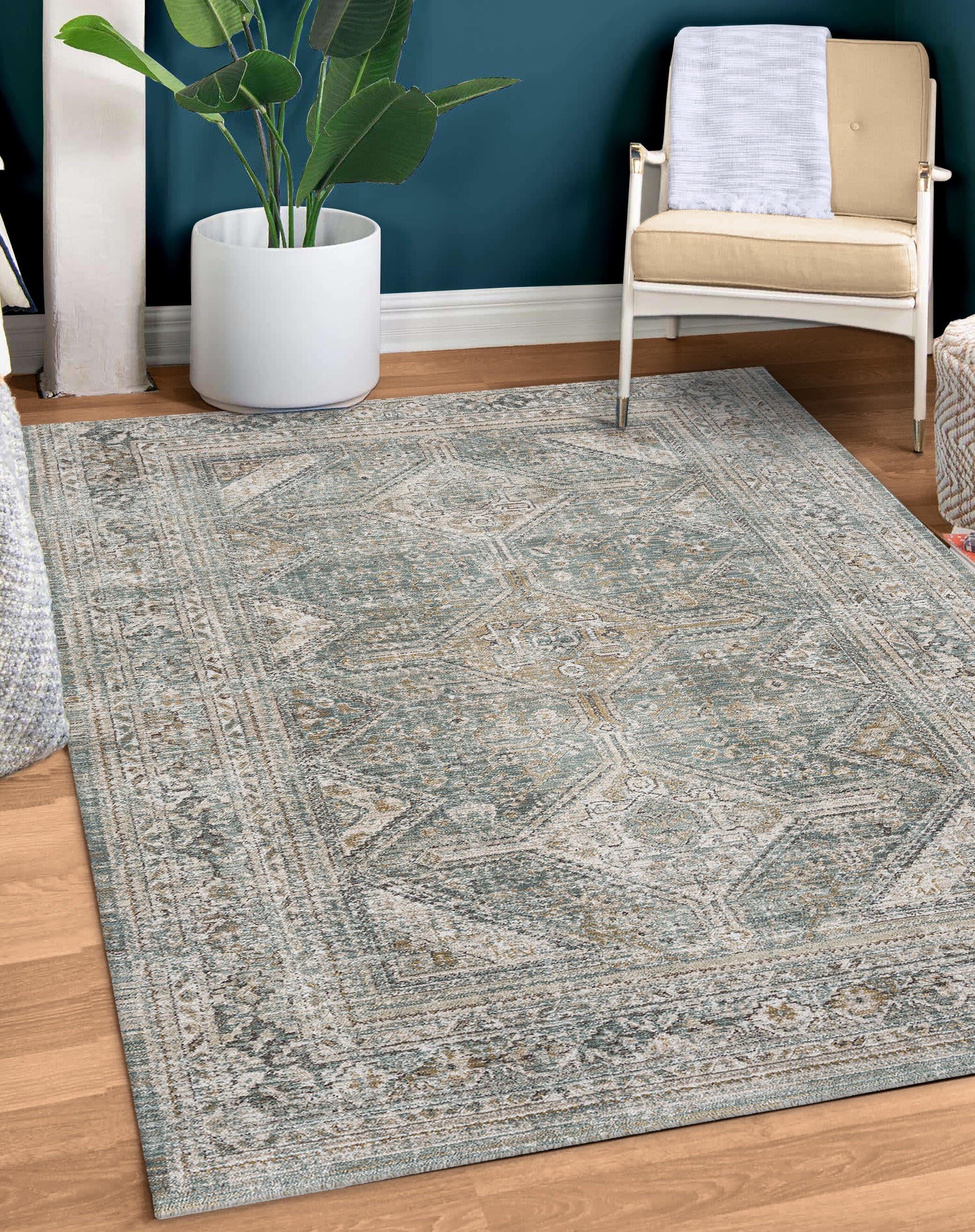 Terra by Obeetee Traveler 4'11" x 7'7" Area Rug, Turquoise/Beige, rollover