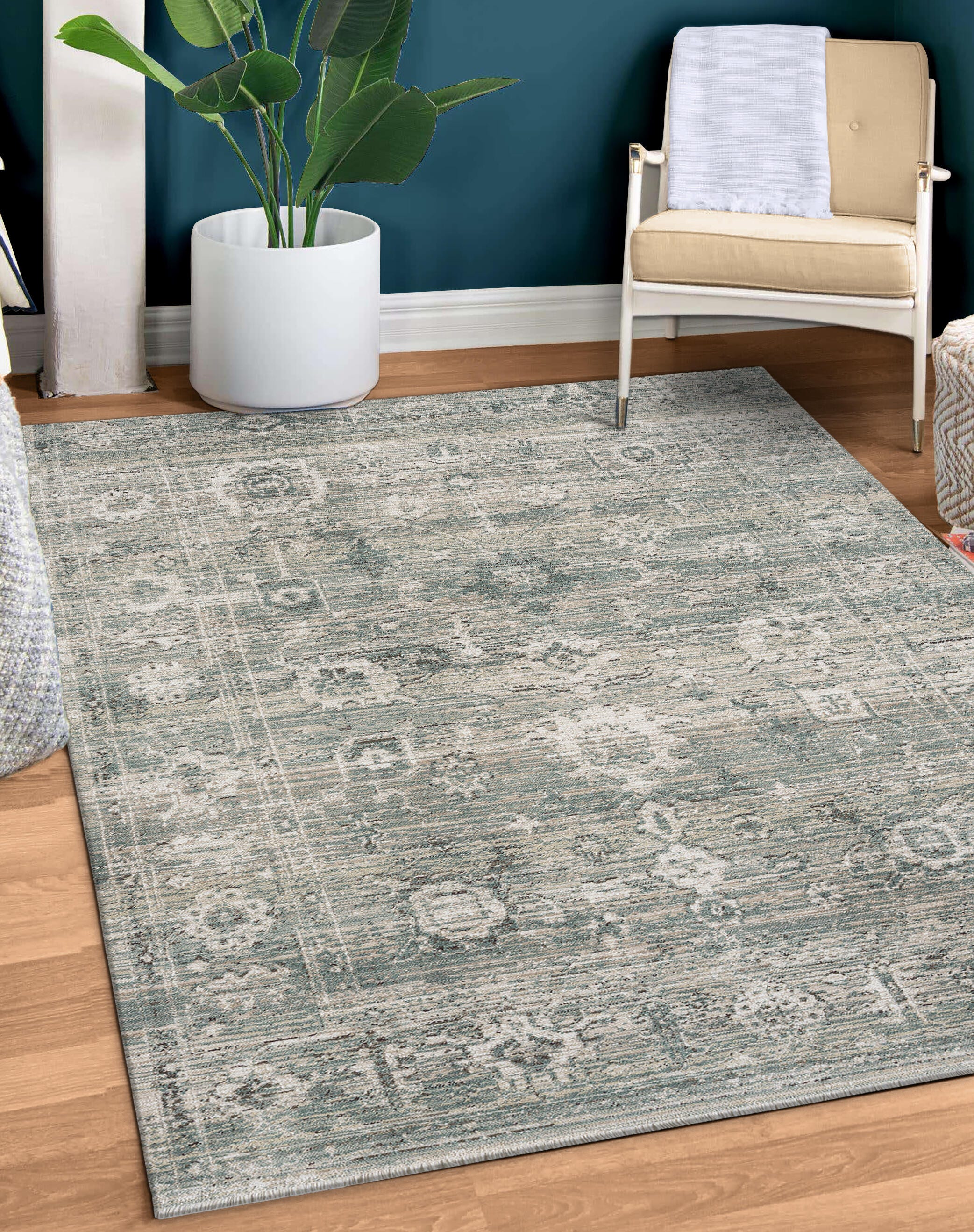 Terra by Obeetee Birch 2'1" x 7'7" Runner Rug, Turquoise/Beige, rollover