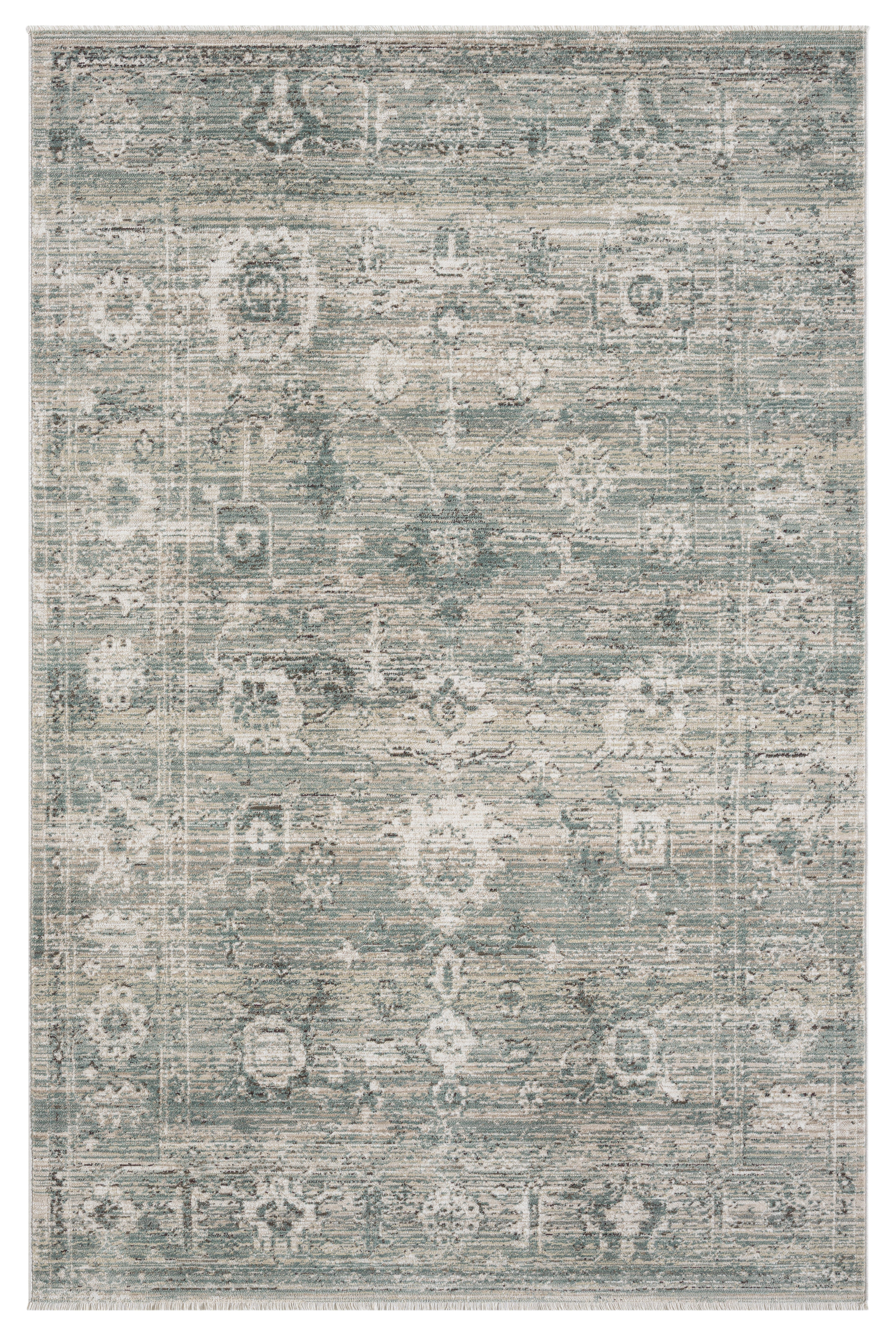 Terra by Obeetee Birch 2'1" x 7'7" Runner Rug, Turquoise/Beige, large