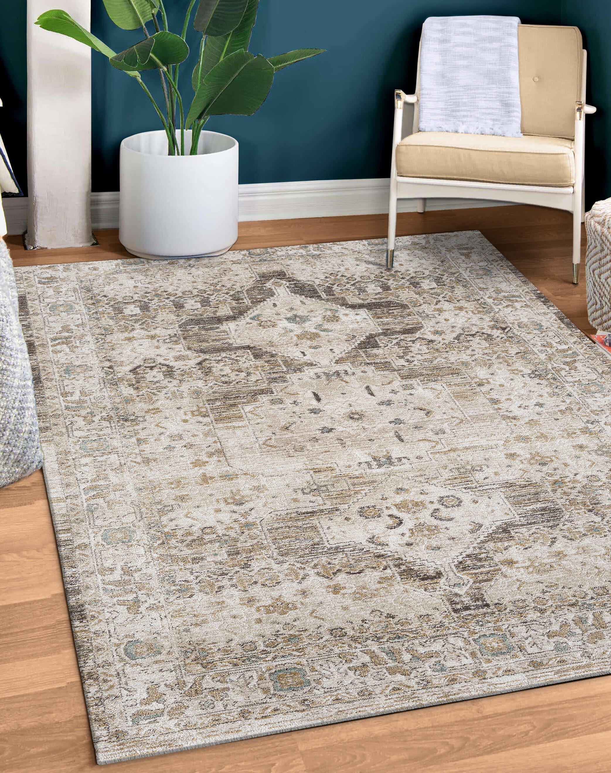 Terra by Obeetee Hazel 4'11" x 7'7" Area Rug, Mocha/Beige, rollover