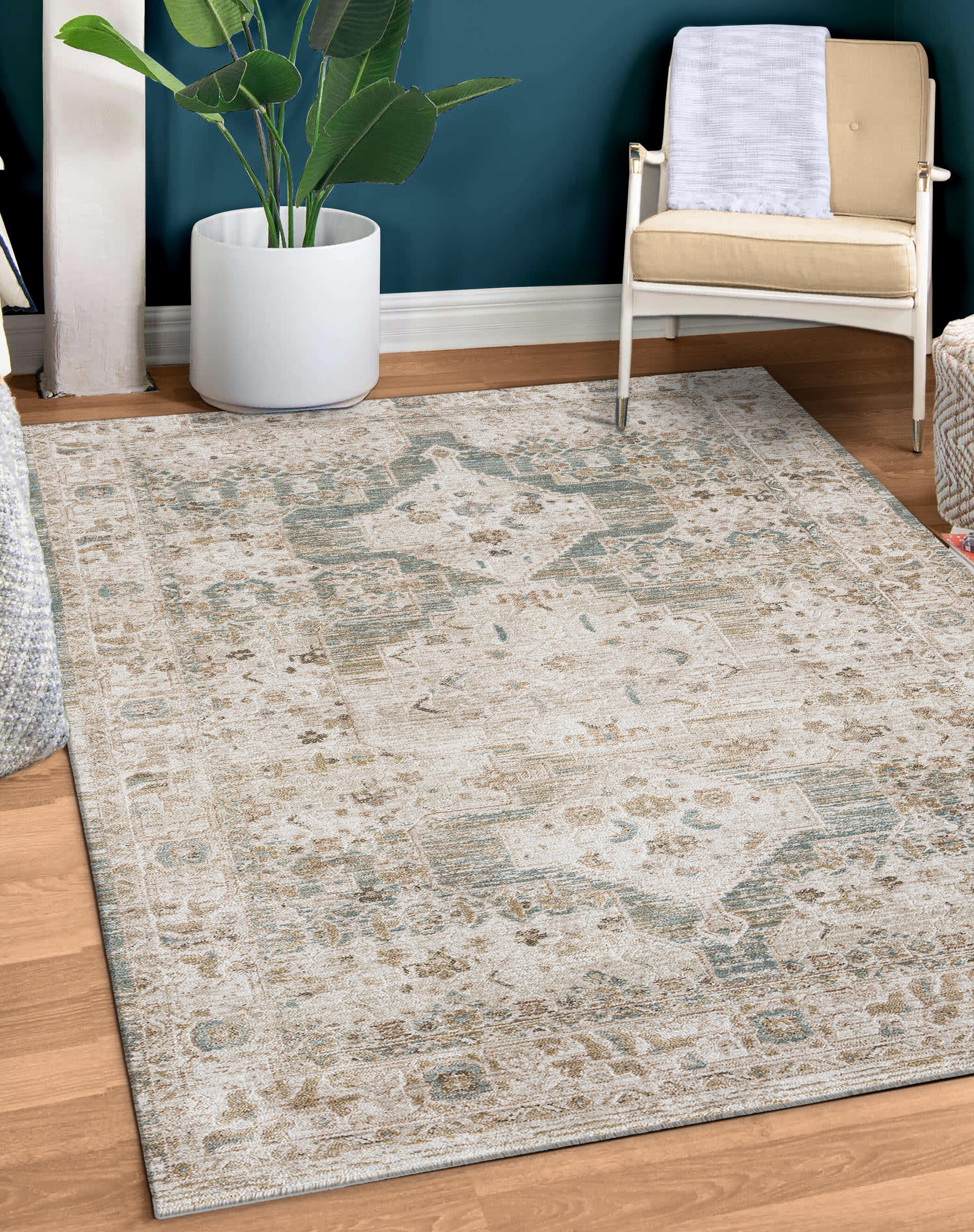 Terra by Obeetee Hazel 3'3" x 5' Area Rug, Turquoise/Beige, rollover