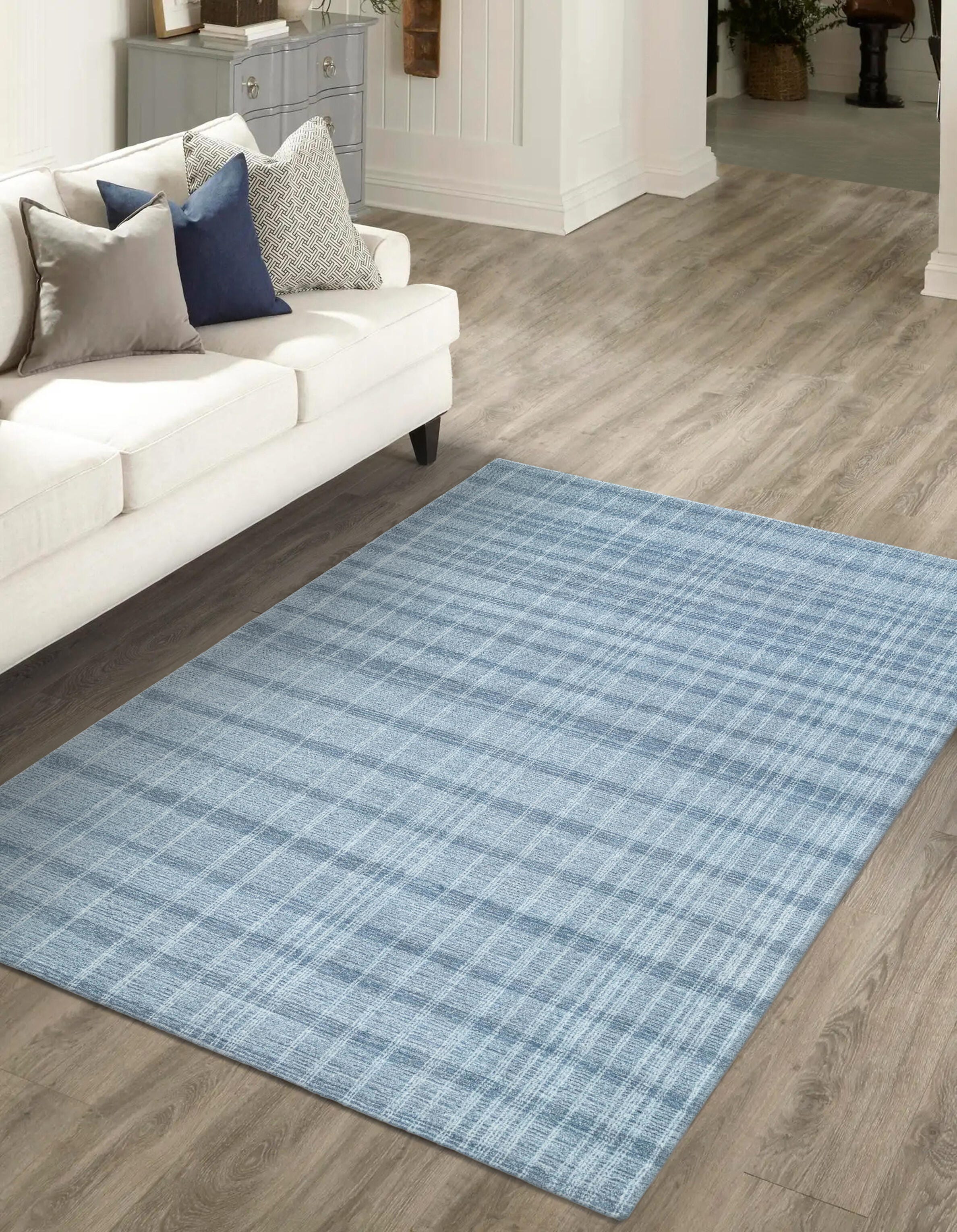 Terra by Obeetee Grid 6'1" x 9' Area Rug, Blue, rollover
