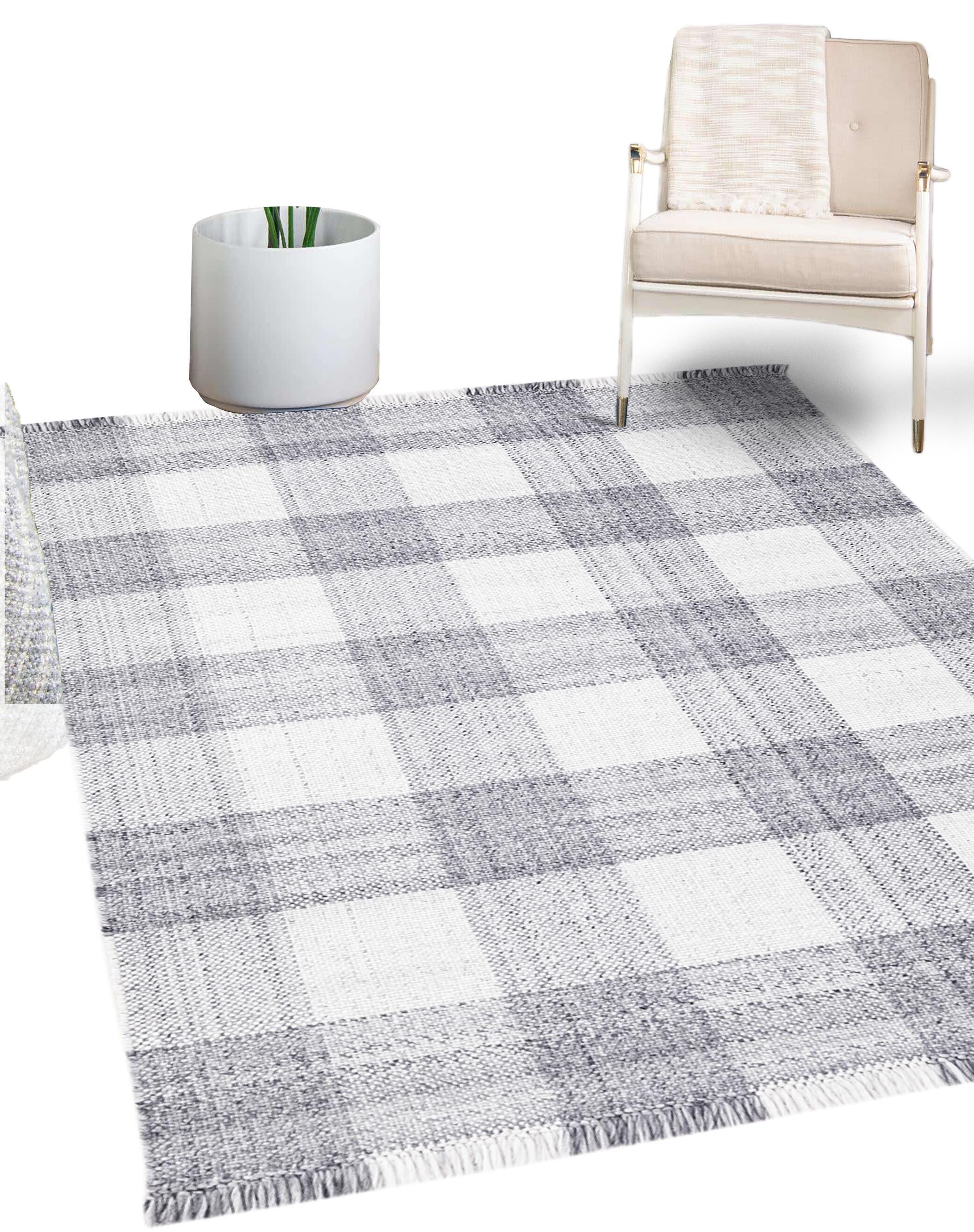 Terra by Obeetee Gingham 5'2" x 7'6" Area Rug, Gray/White, rollover