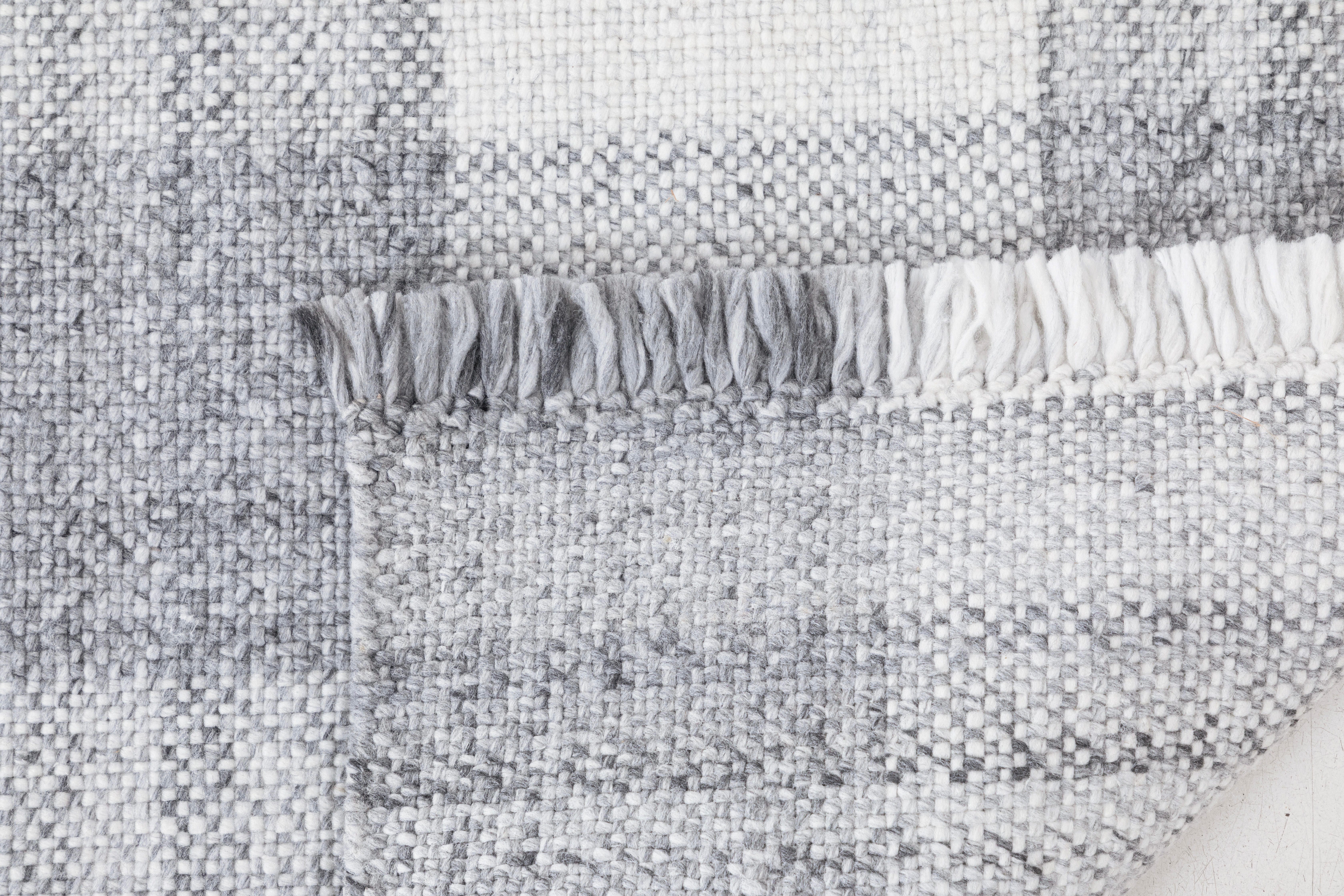 Terra by Obeetee Gingham 2'4" x 8' Runner Rug, Gray/White, large