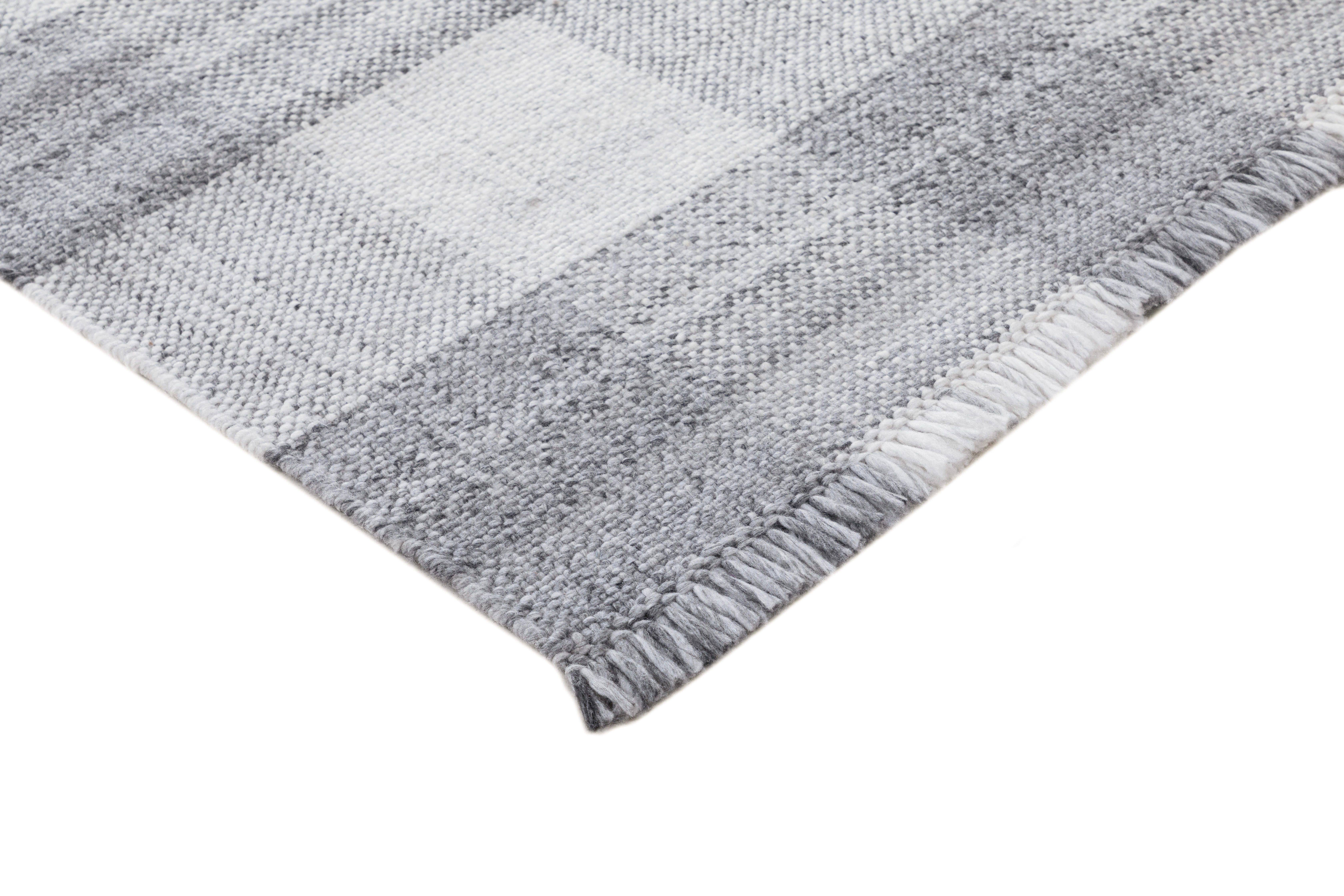 Terra by Obeetee Gingham 2'4" x 8' Runner Rug, Gray/White, large