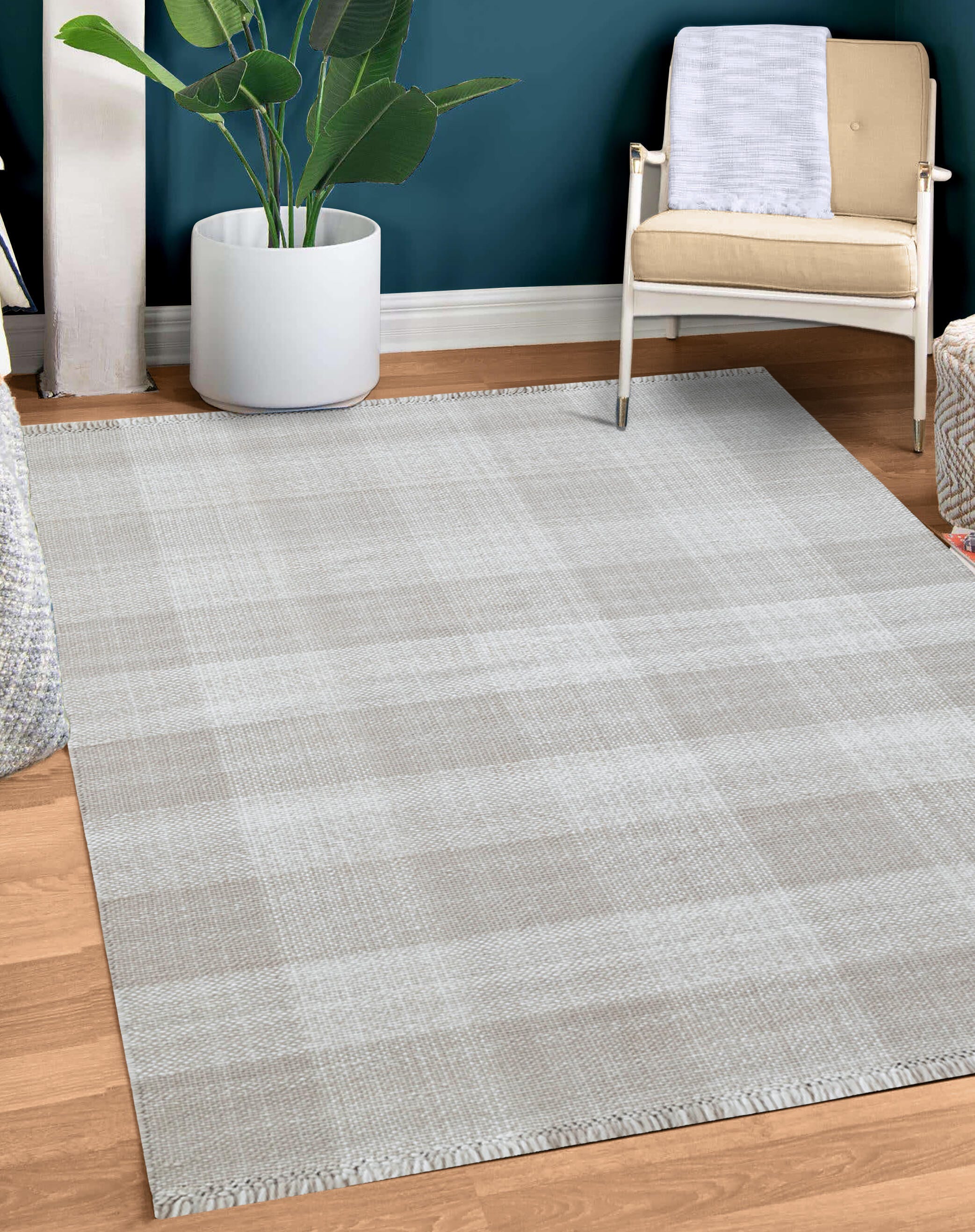 Terra by Obeetee Gingham 2'1" x 3' Area Rug, Neutral/Off White, rollover