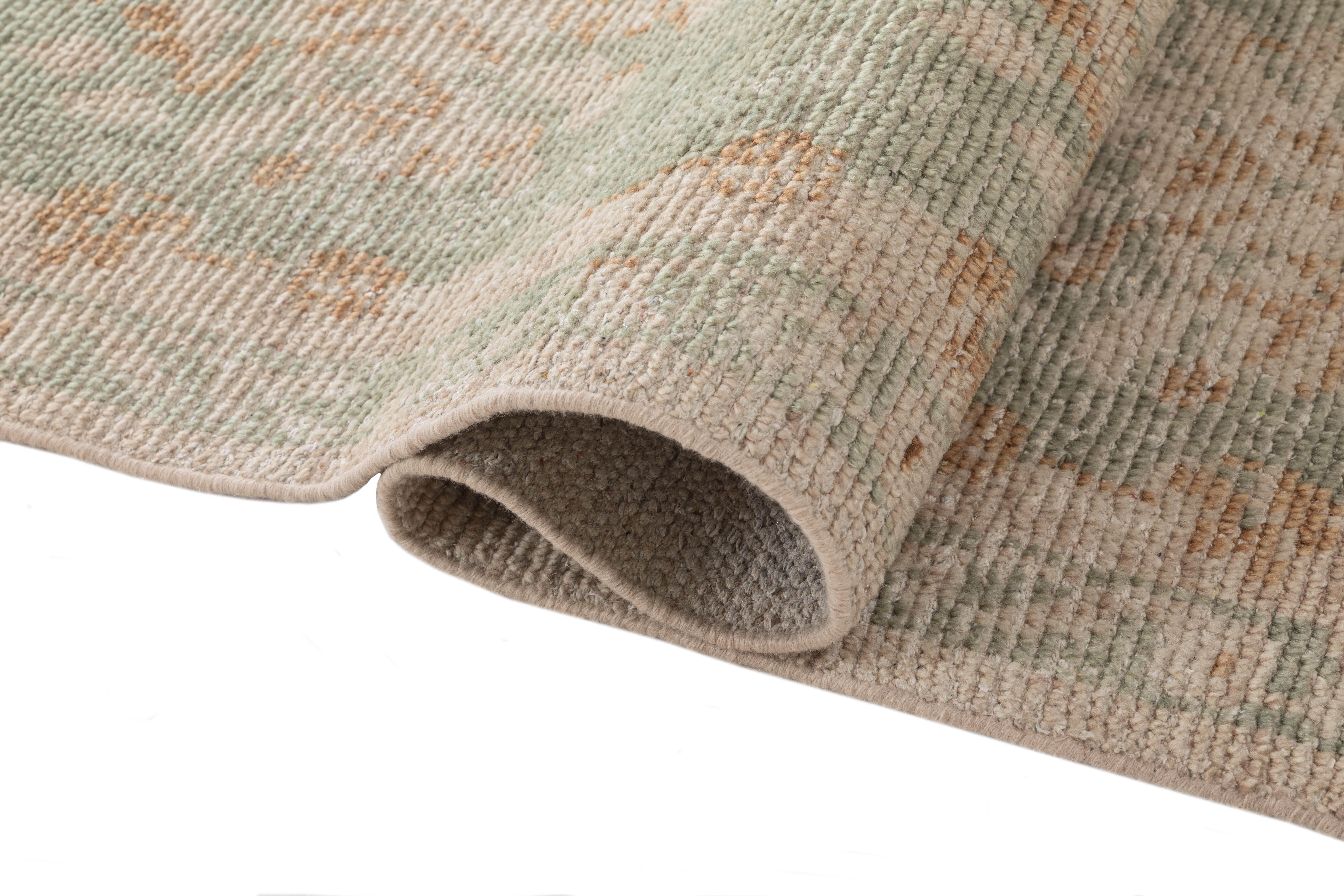 Terra by Obeetee Mercia 2'7" x 8' Runner Rug, Green/Beige, large