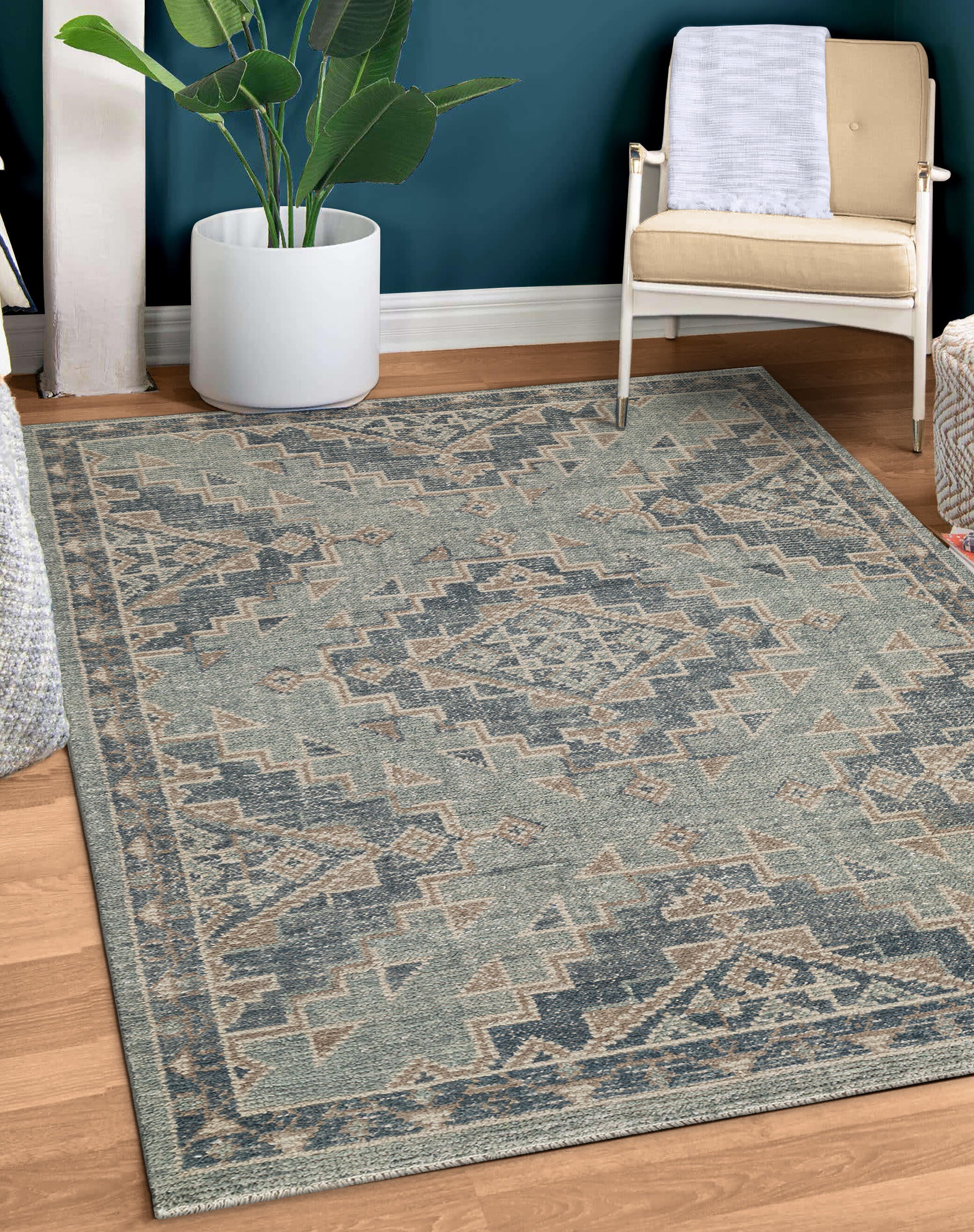 Terra by Obeetee Whitley 5'1" x 8' Area Rug, Blue/Tan, rollover