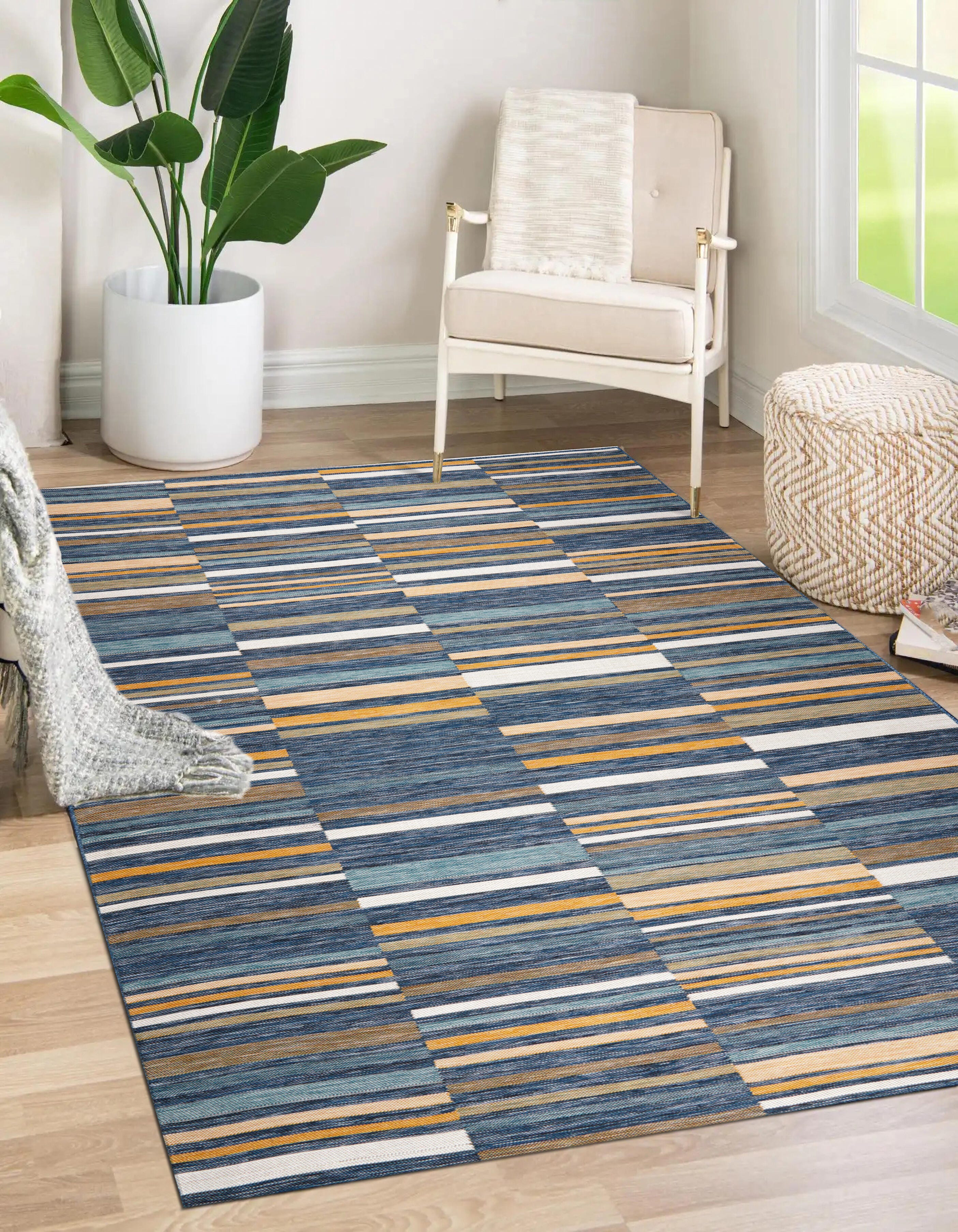 Terra by Obeetee Lines 2' x 7'6" Runner Rug, Multi, large