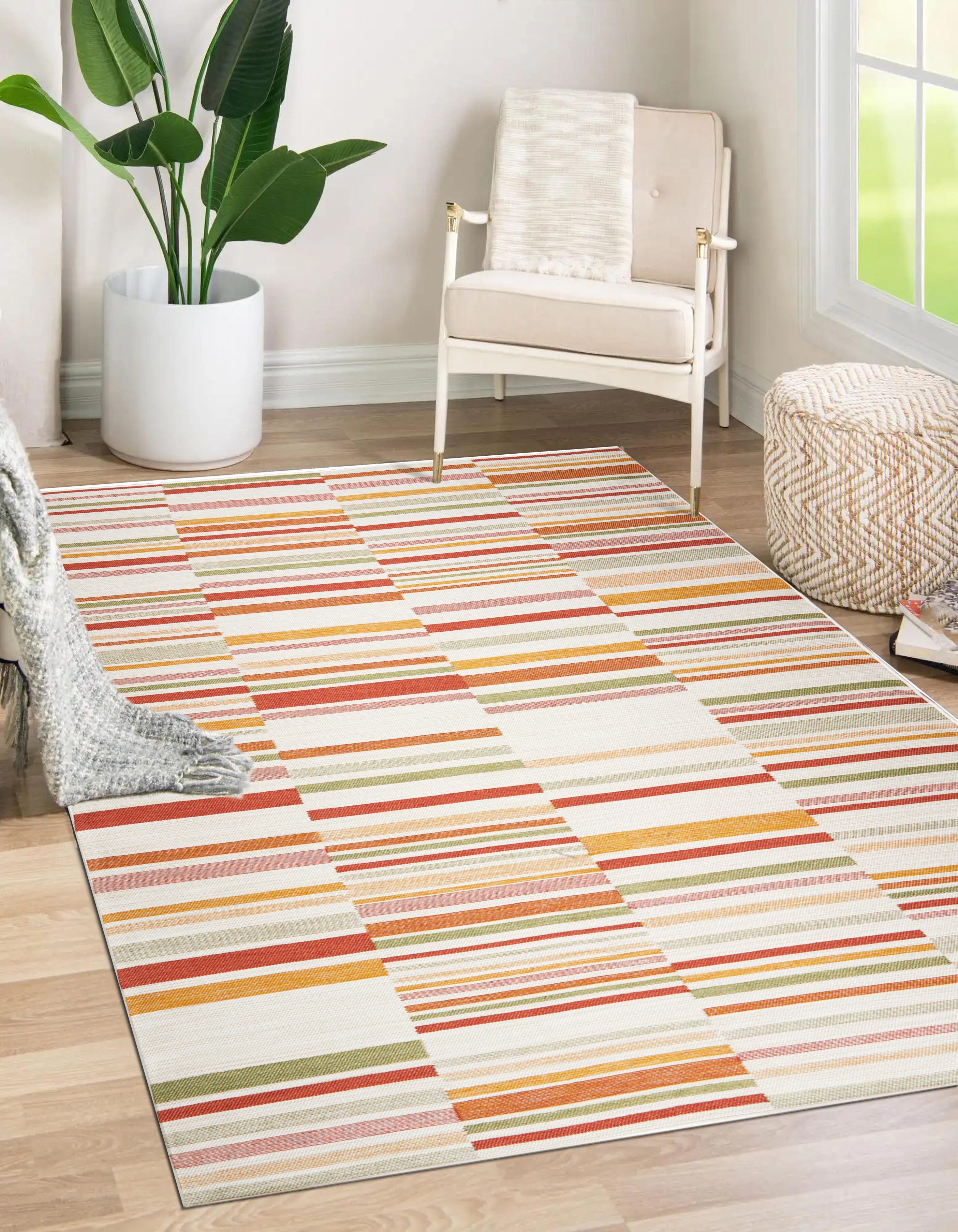 Terra by Obeetee Lines 5'3" x 7'3" Area Rug, Tropical, rollover