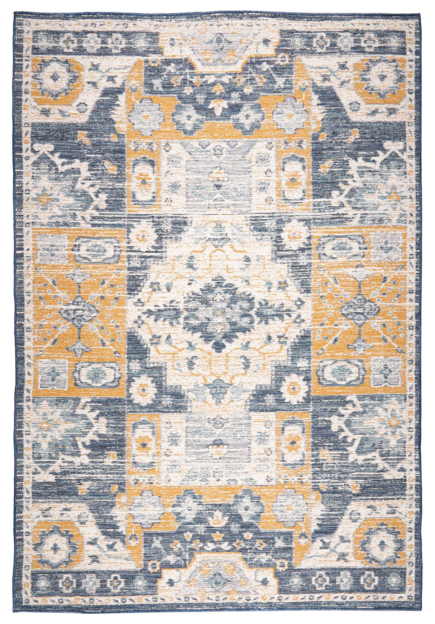 Terra by Obeetee Medallion 3' x 5' Area Rug, Blue/Mustard, large