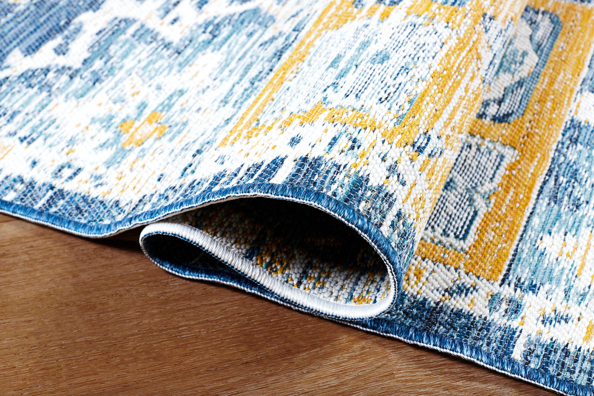 Terra by Obeetee Medallion 2' x 7'6" Runner Rug, Blue/Mustard, large