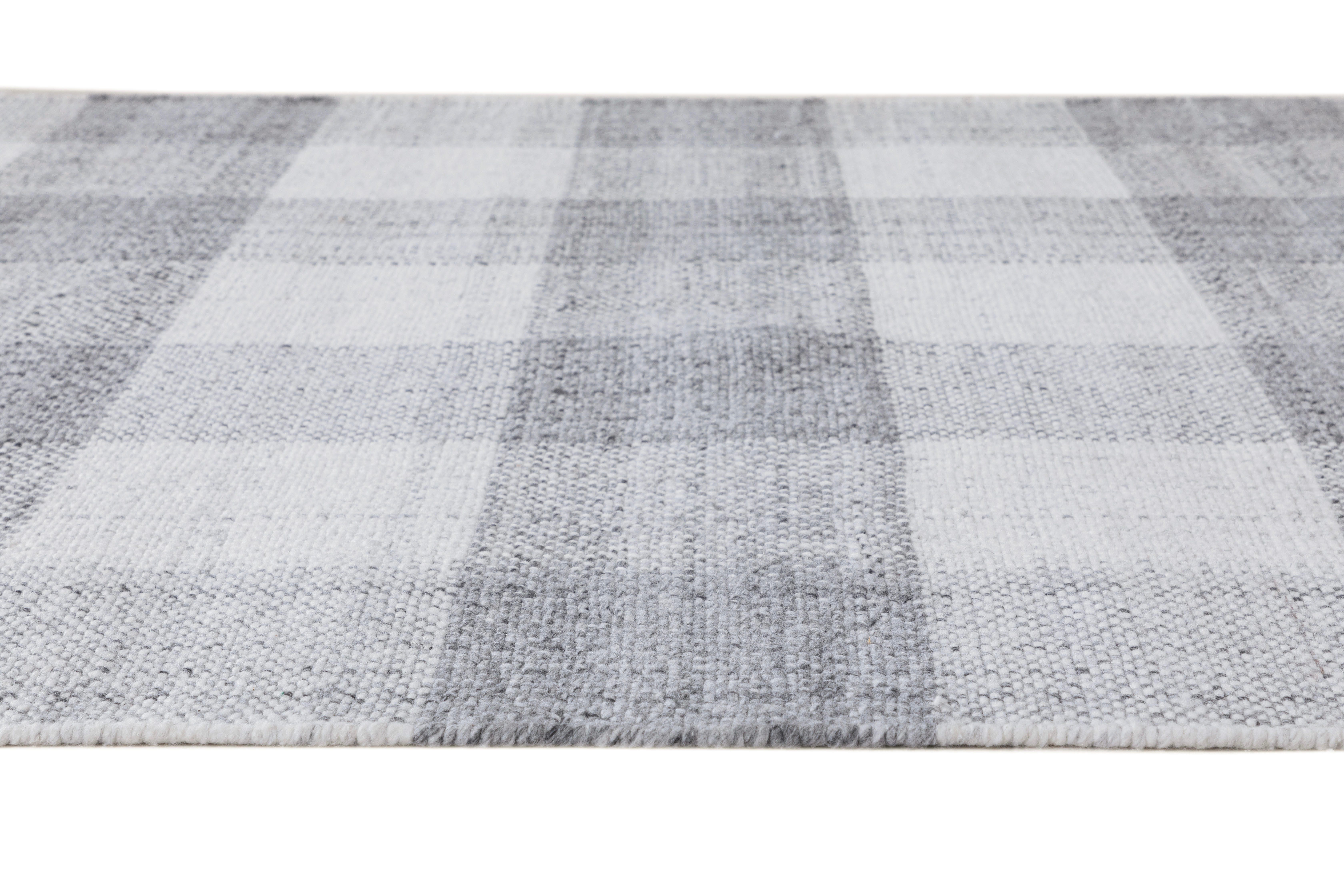 Terra by Obeetee Gingham 7'9" x 9'6" Area Rug, Gray/White, large
