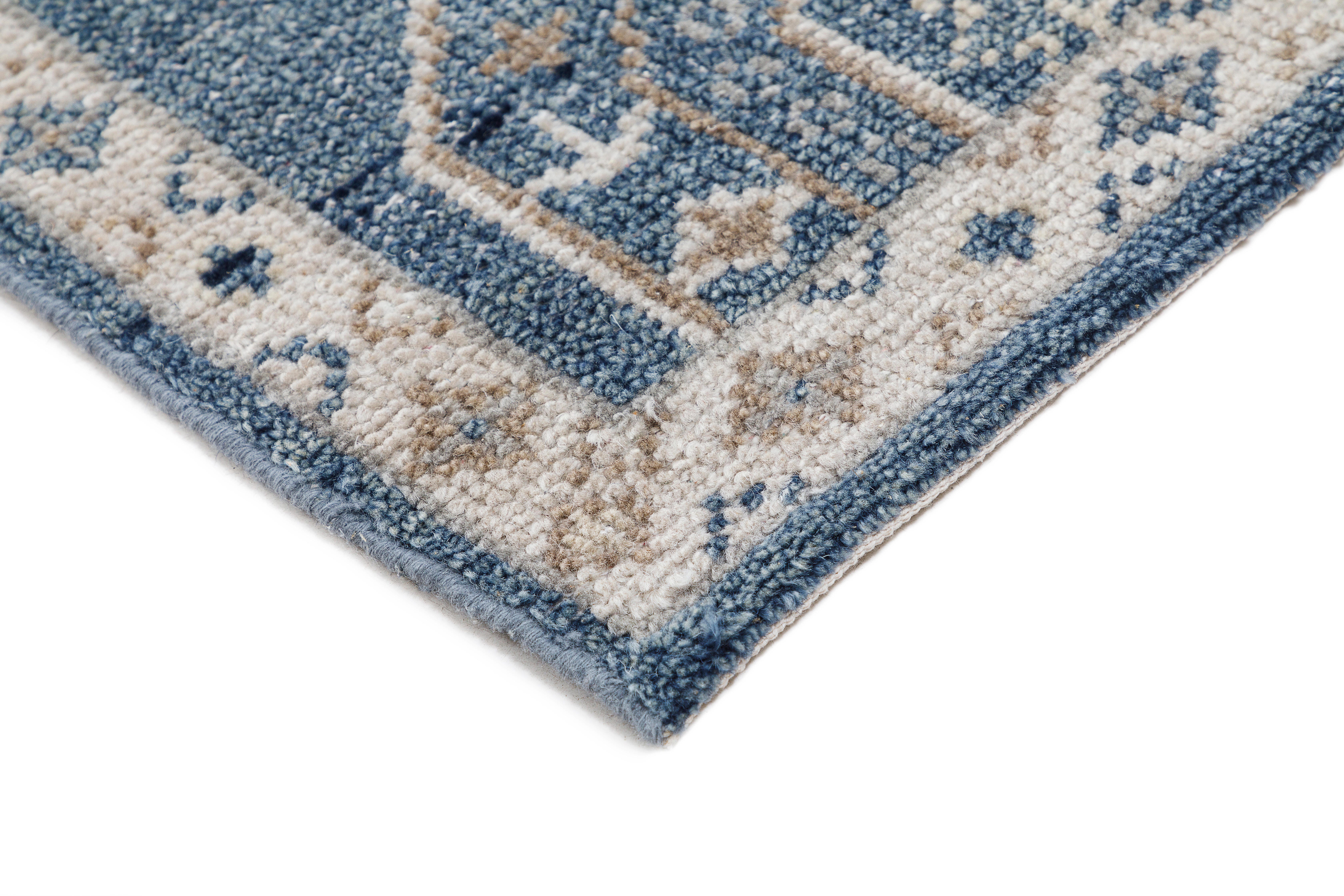 Terra by Obeetee Morrisa 2'7" x 8' Runner Rug, Blue/Beige, large