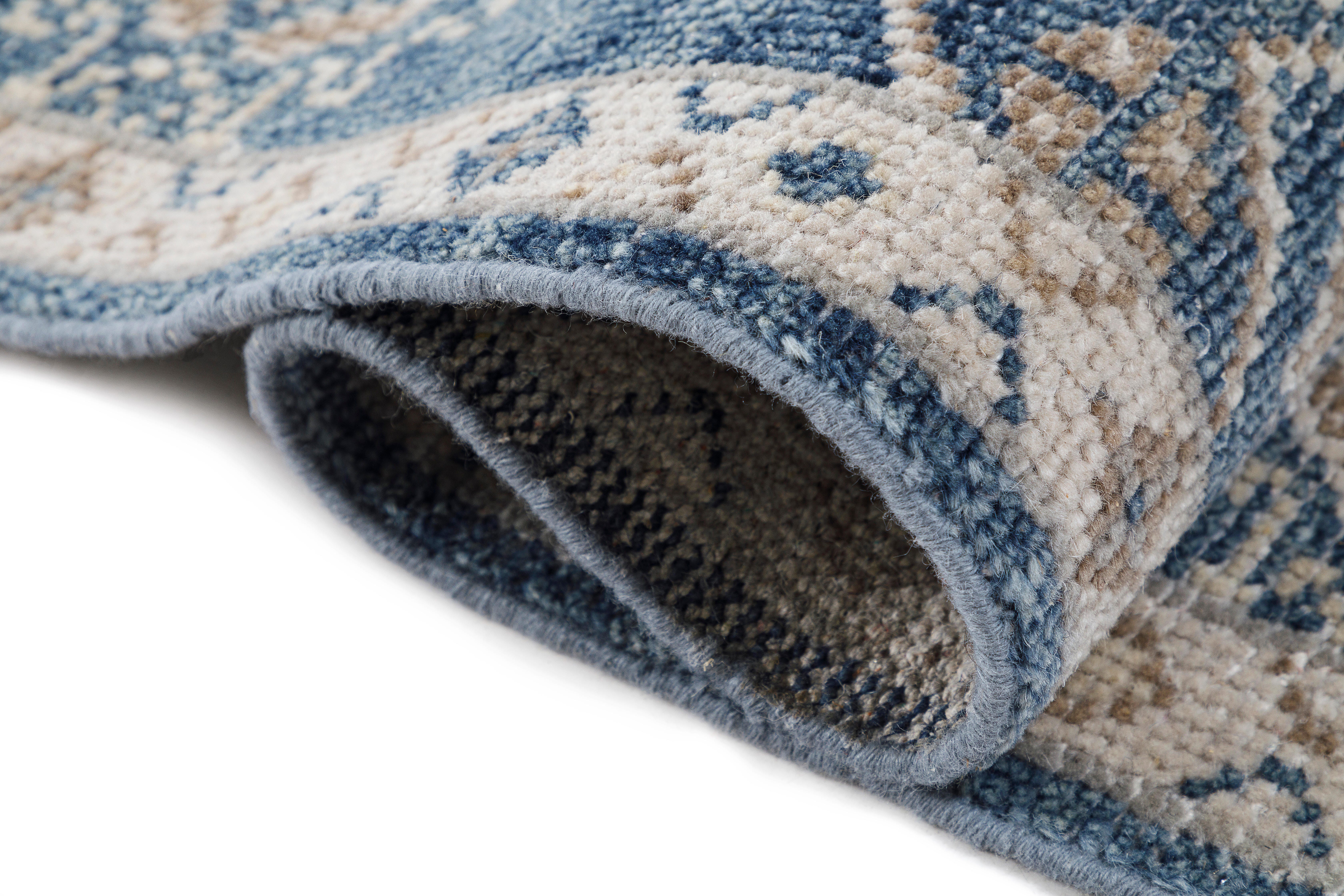 Terra by Obeetee Morrisa 2'7" x 8' Runner Rug, Blue/Beige, large