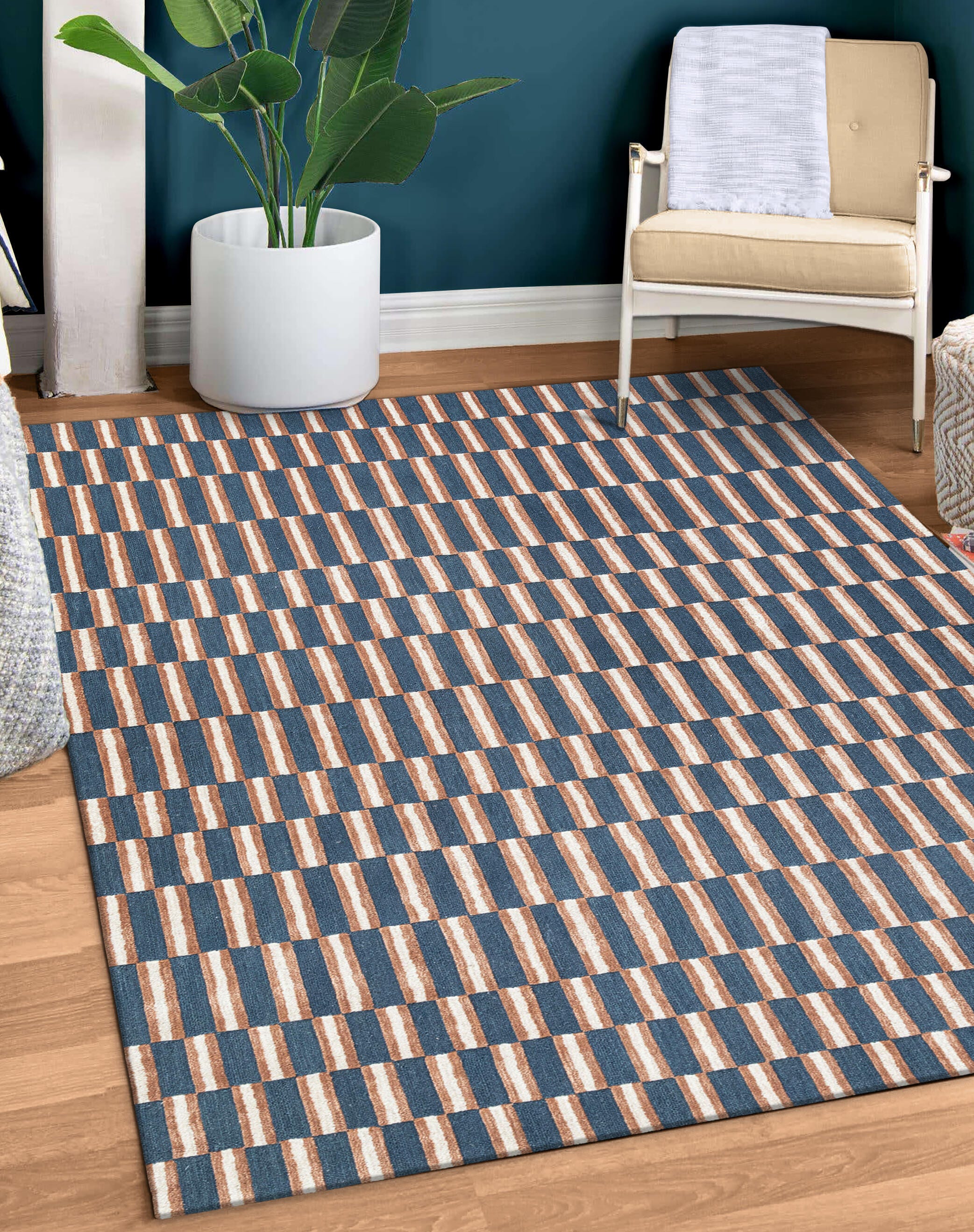 Terra by Obeetee Willa 7'9" x 9'9" Area Rug, Blue/Tan, rollover