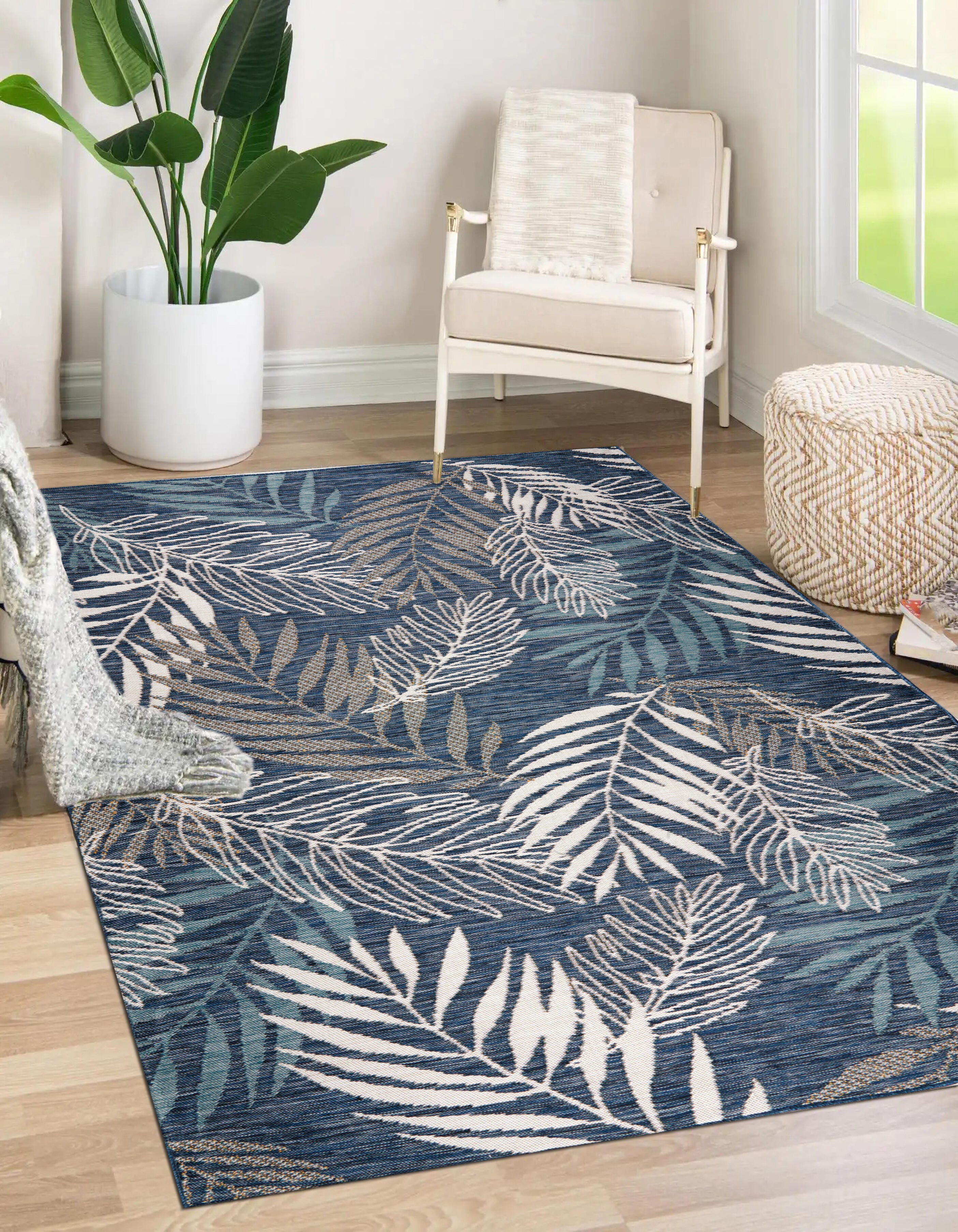 Terra by Obeetee Vines 2' x 7'6" Runner Rug, Blue, rollover