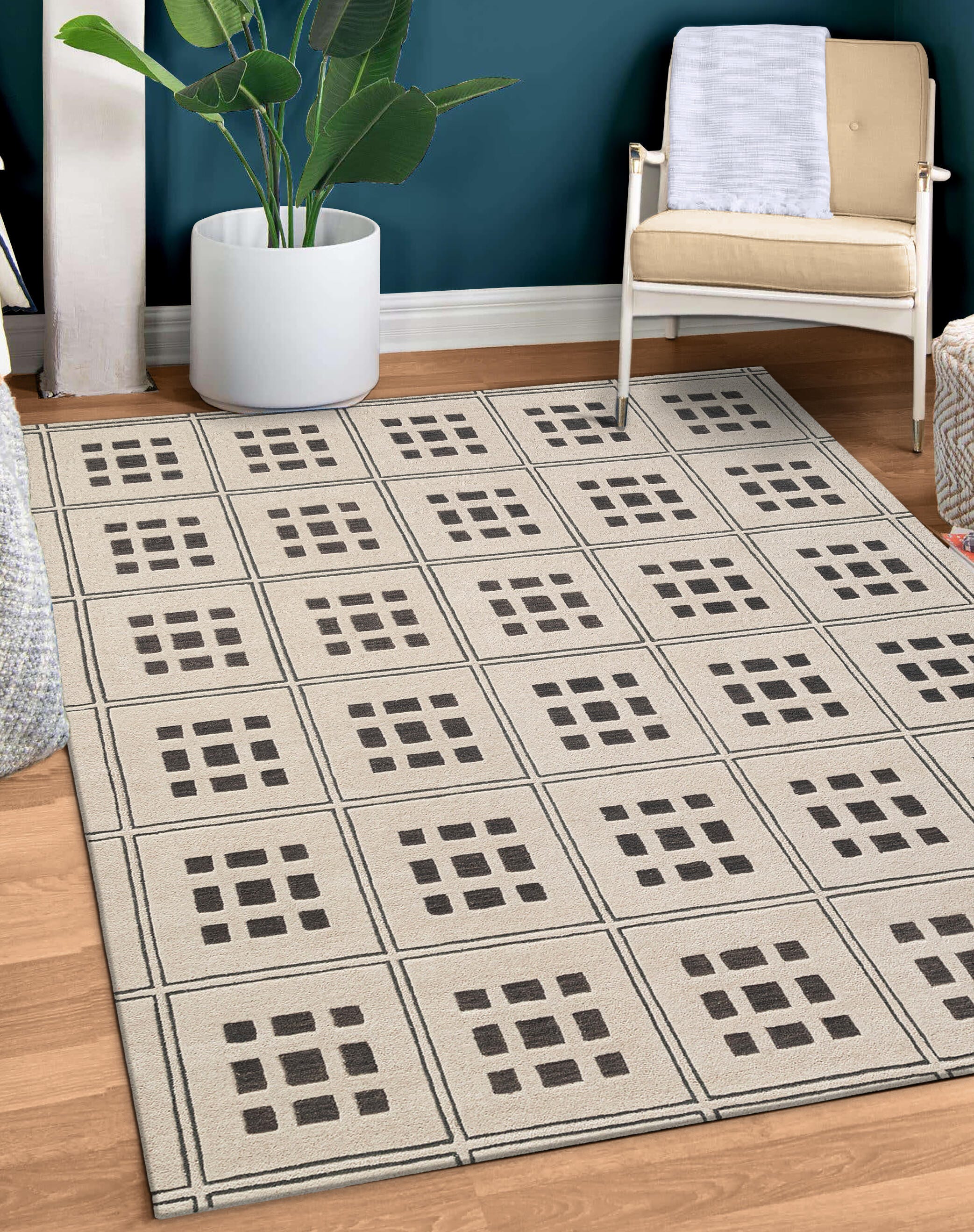 Terra by Obeetee Maldiv 5'1" x 8' Area Rug, Ivory/Black, rollover