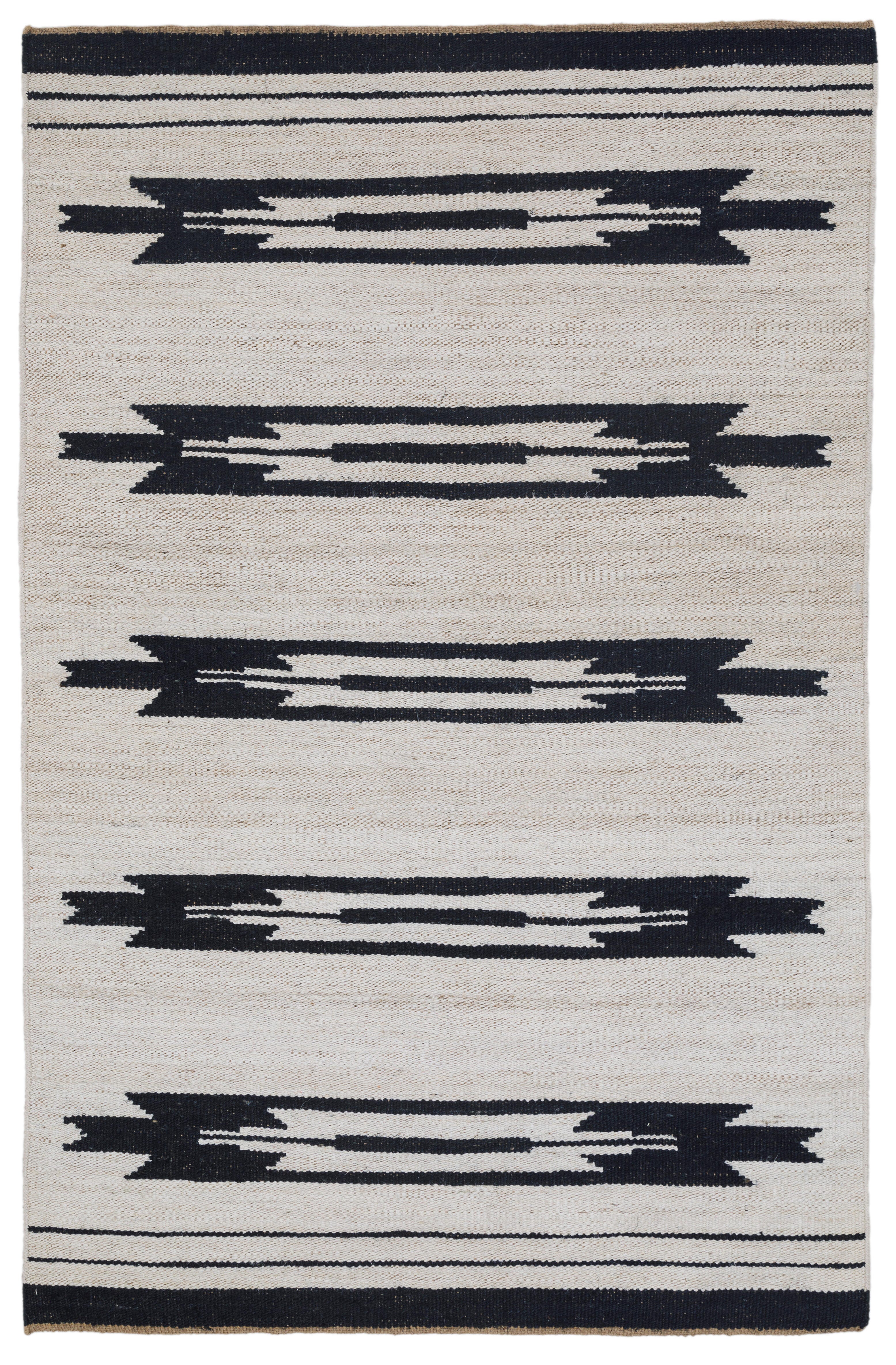 Terra by Obeetee Alba 2'7" x 8' Runner Rug, Ivory/Black, large