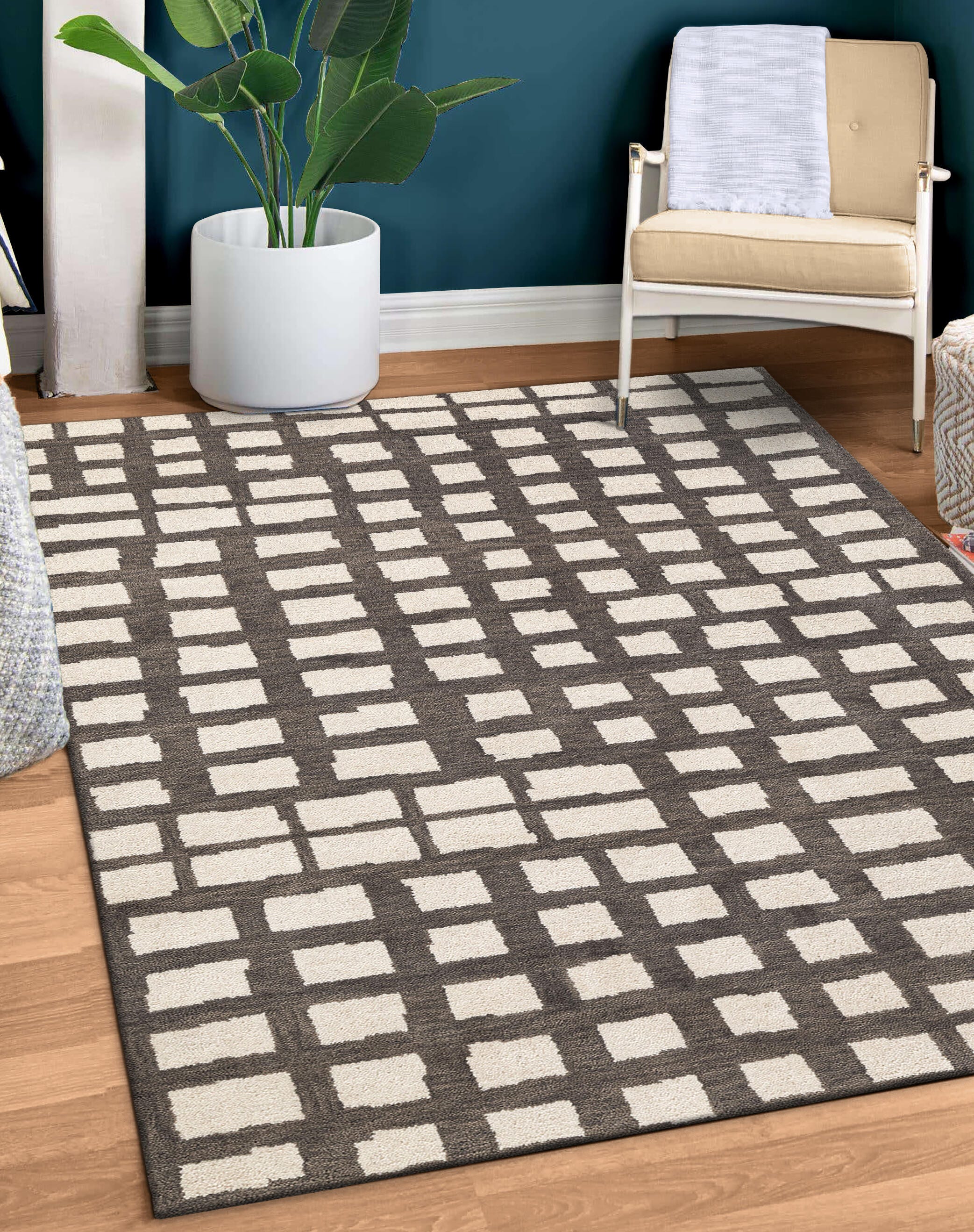 Terra by Obeetee Rudy 2'6" x 8' Runner Rug, Charcoal/Beige, rollover