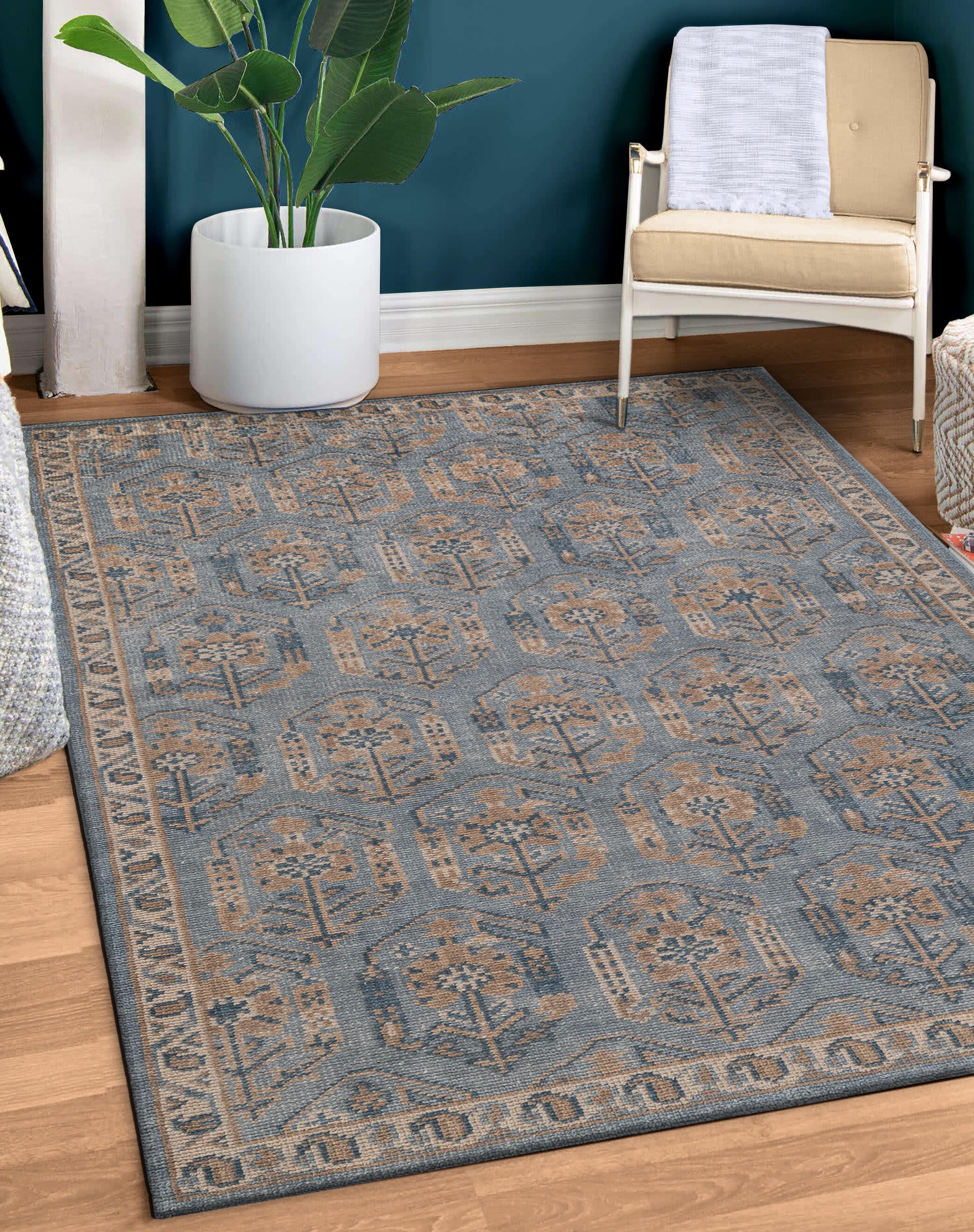 Terra by Obeetee Pesely 7'10" x 9'9" Area Rug, Blue/Tan, rollover