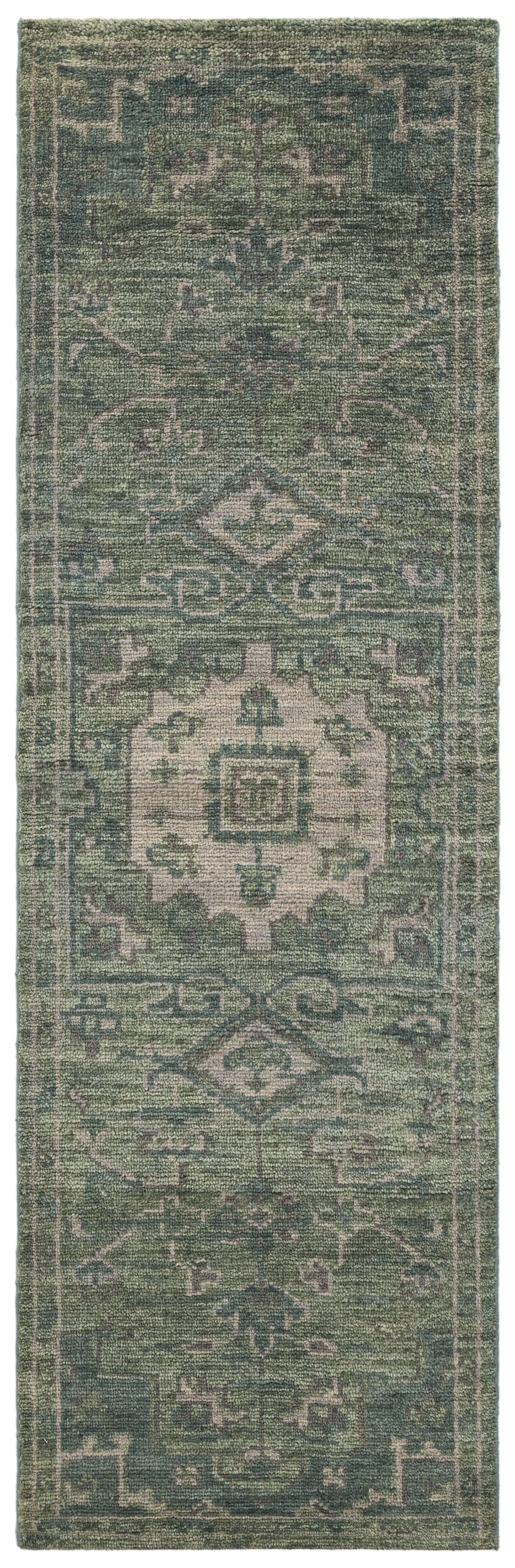 Terra by Obeetee Mariyah 2'7" x 8' Runner Rug, Green/Beige, large