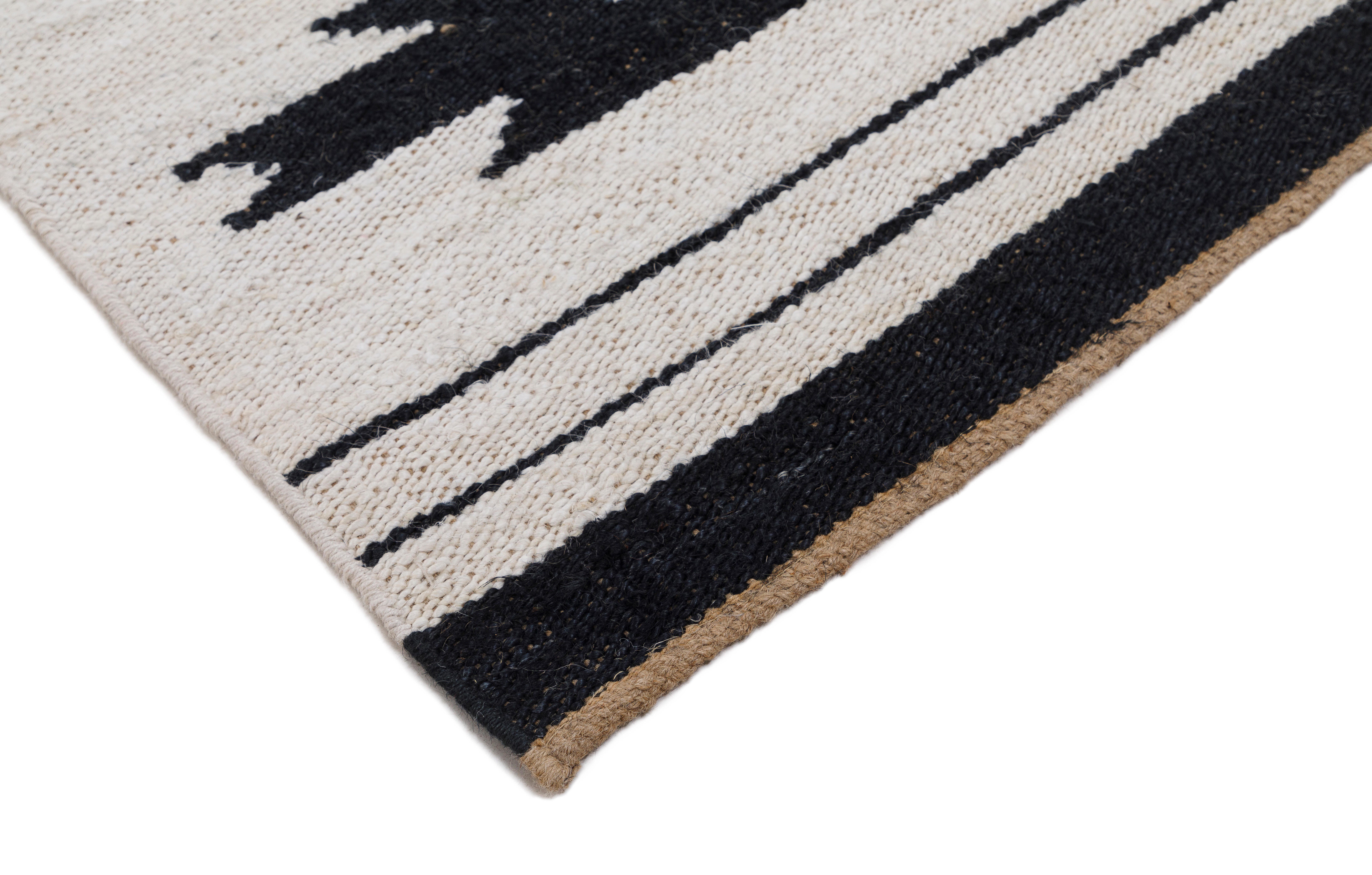 Terra by Obeetee Alba 2' x 3' Area Rug, Ivory/Black, large