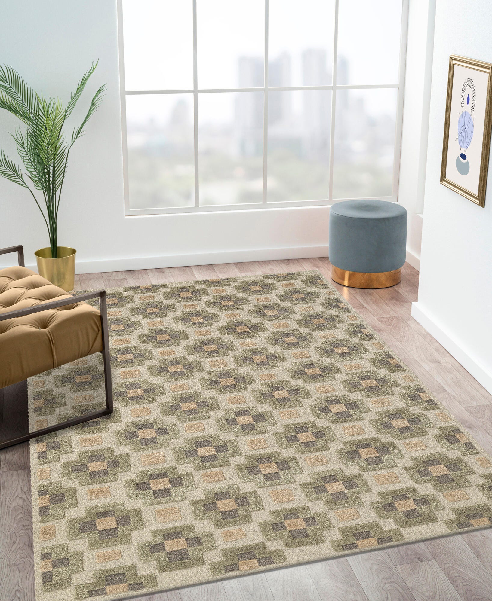 Terra by Obeetee Glamour 3' x 5' Area Rug, Green/Terracotta, rollover