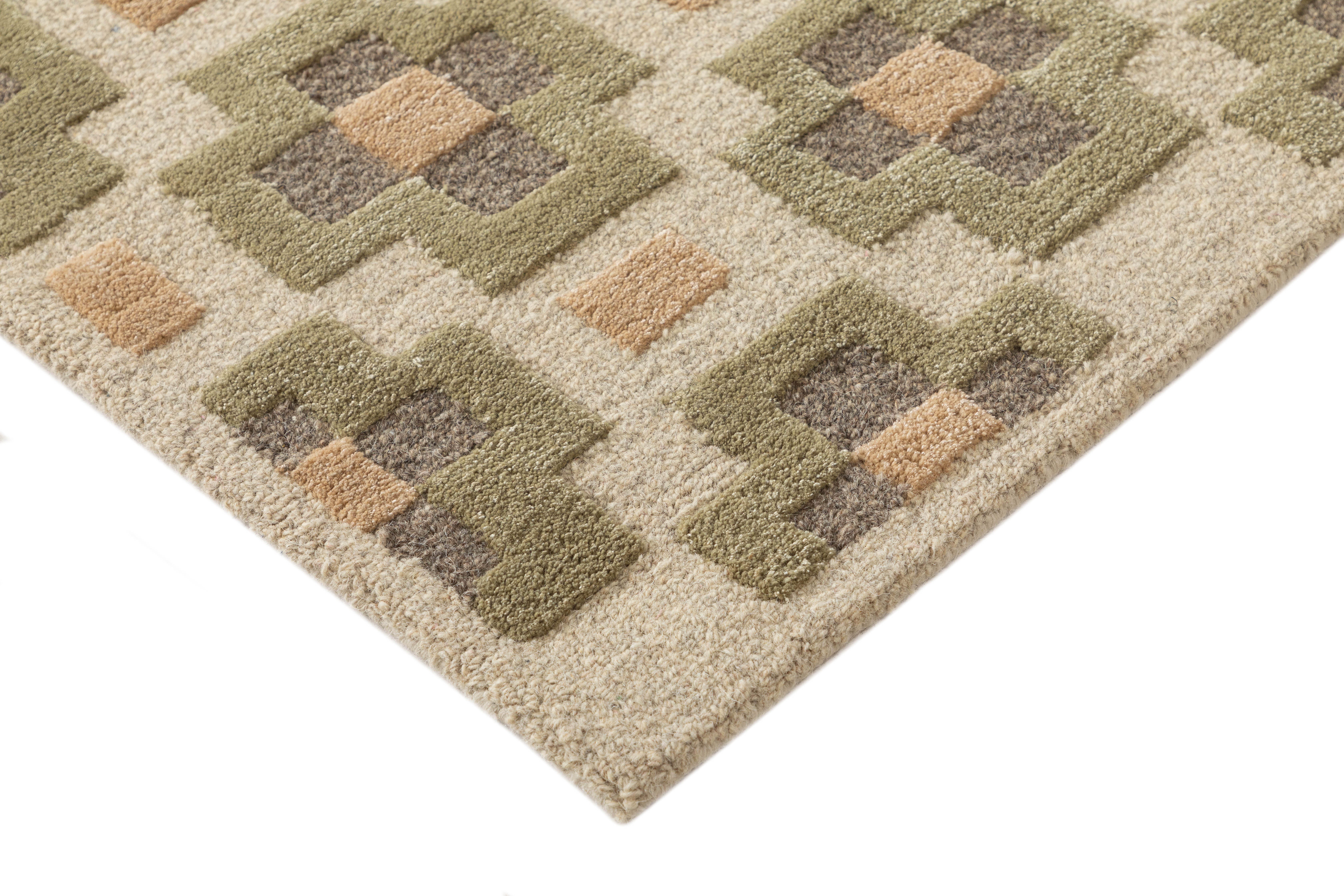Terra by Obeetee Glamour 3' x 5' Area Rug, Green/Terracotta, large