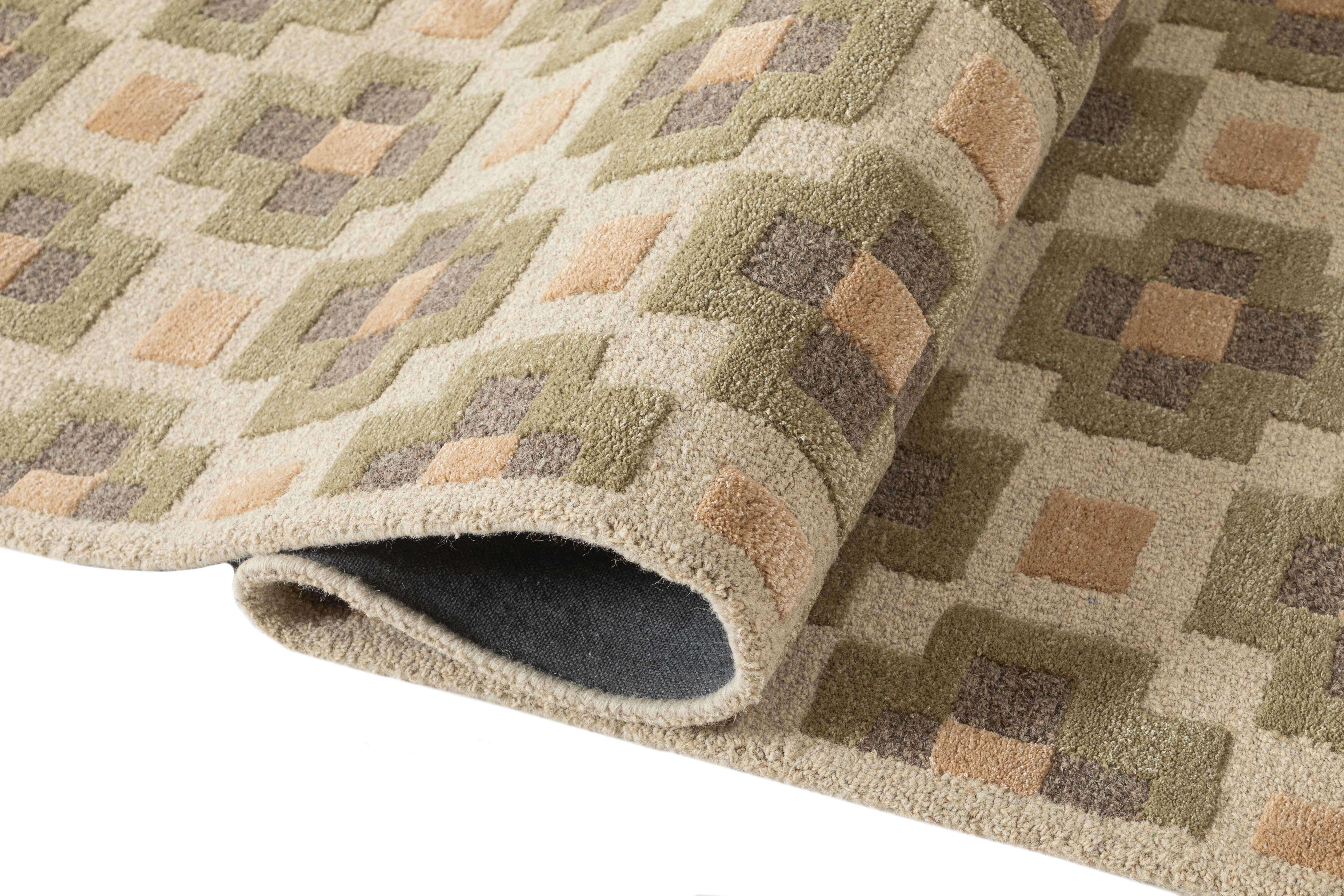 Terra by Obeetee Glamour 3' x 5' Area Rug, Green/Terracotta, large