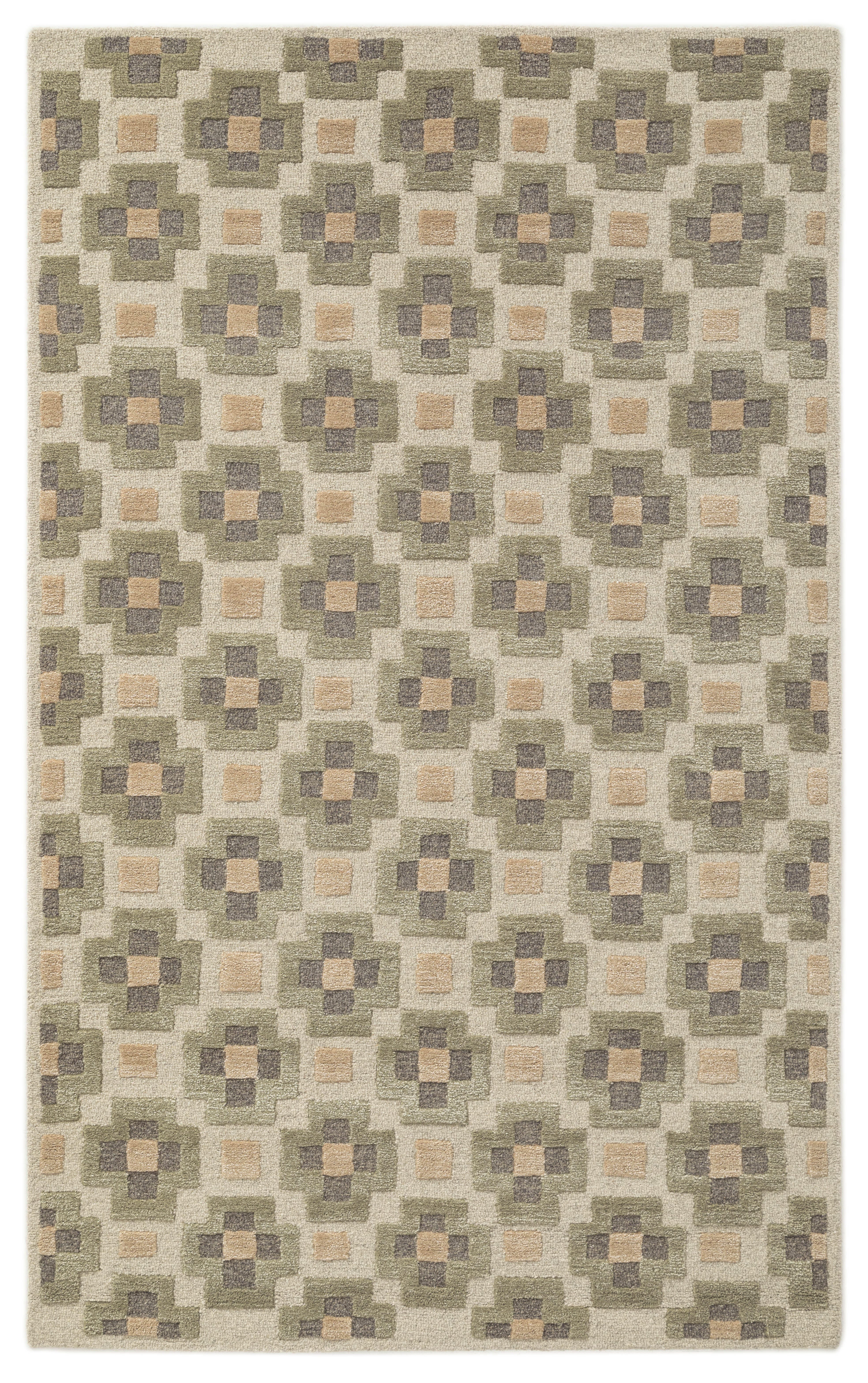 Terra by Obeetee Glamour 2'6" x 8' Runner Rug, Green/Terracotta, large