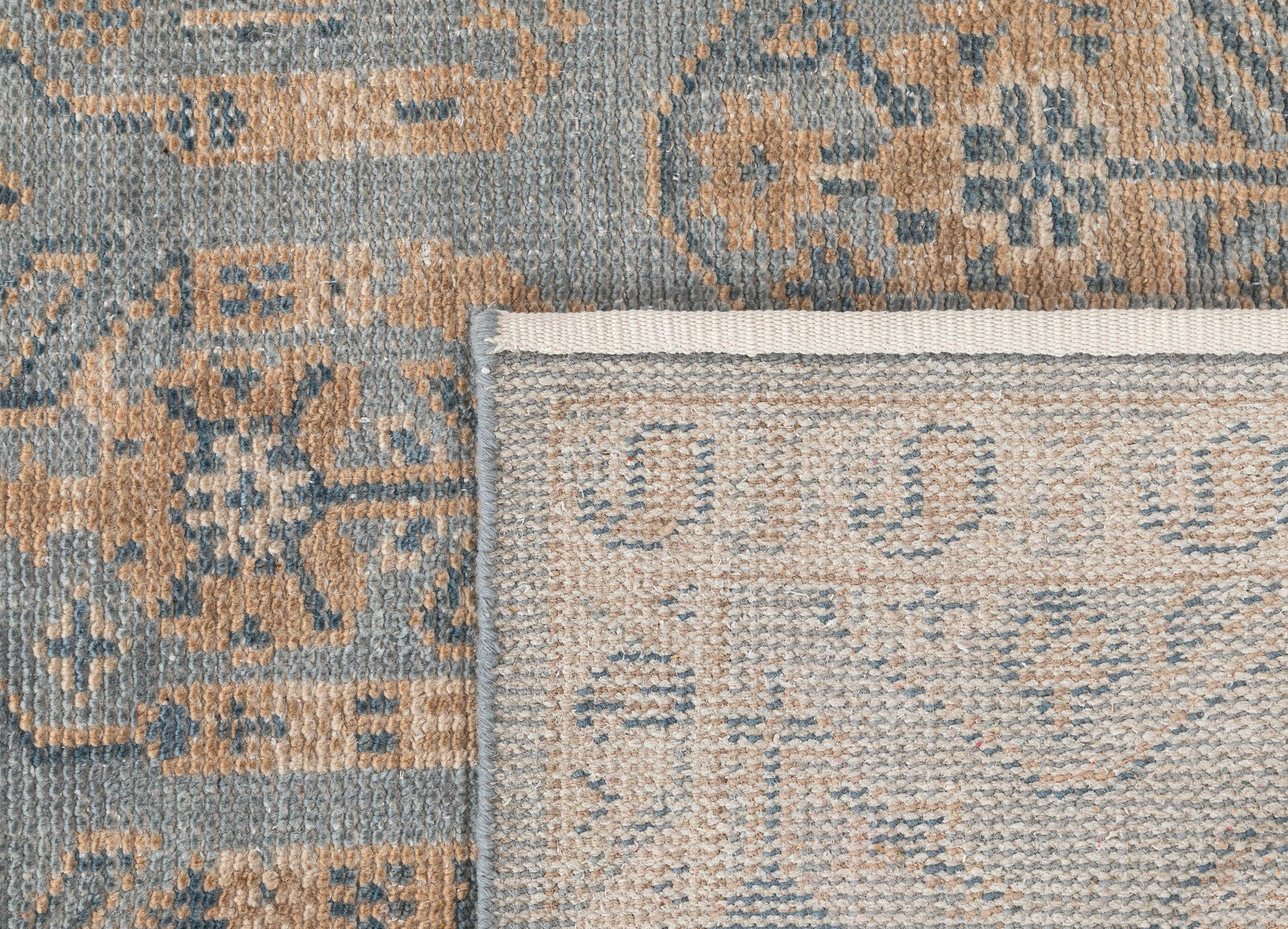 Terra by Obeetee Pesely 2'7" x 8' Runner Rug, Blue/Tan, large